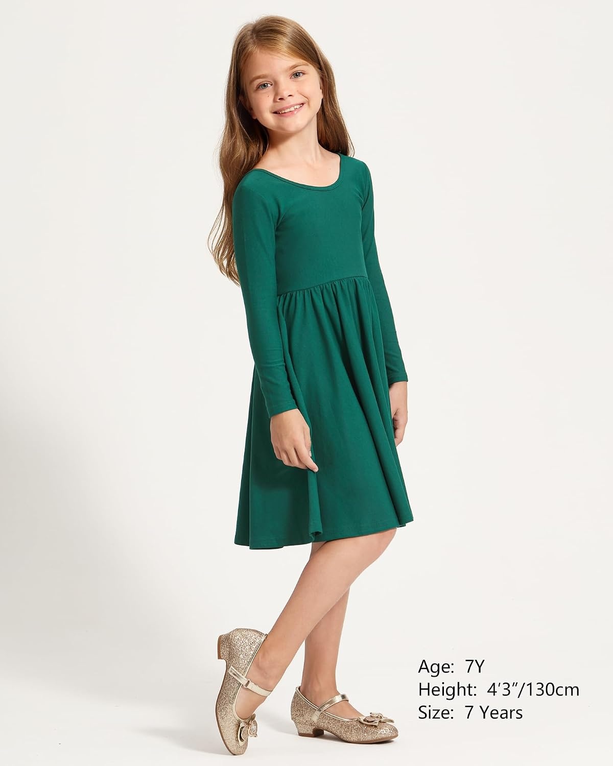 Stelle Girls Cotton Long Sleeve Dress Twirl Skater Dress 3-12Y(Green)
