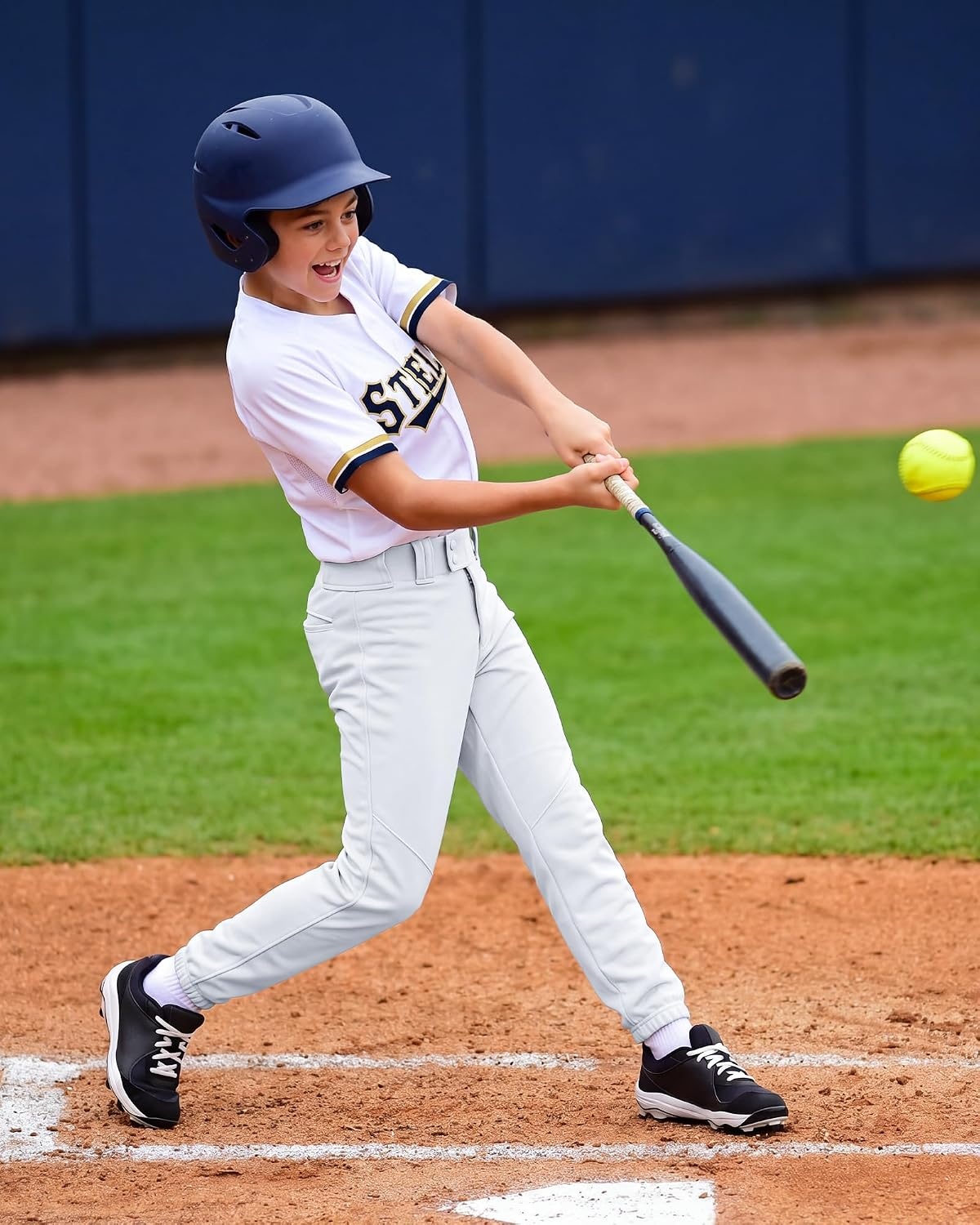 Stelle Boys Baseball Pants Youth with Pockets Kids Tee Ball | Softball, Fastpitch, Full Length, Double knee, Snap, Zipper, Belt loops, Elastic ankle hems, Practice, Game day, Durable(White)