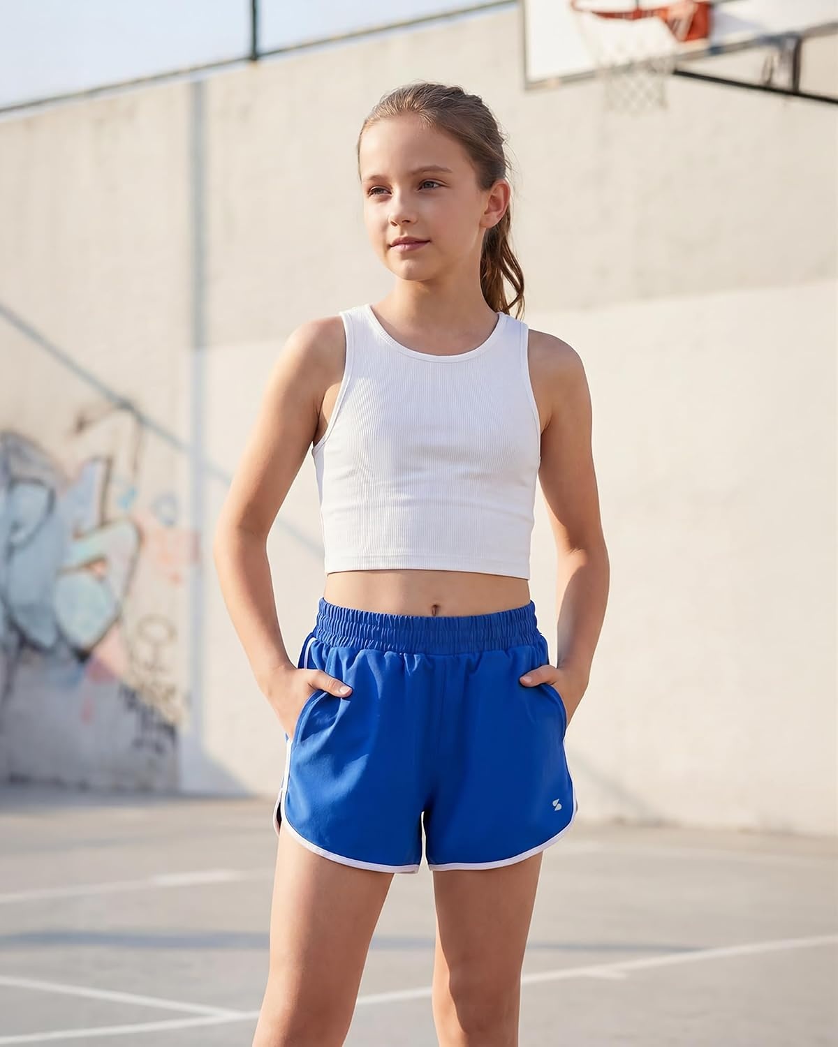 Stelle Girls Athletic Shorts with Pockets Quick Dry Running Shorts for Teen(Royal Blue)