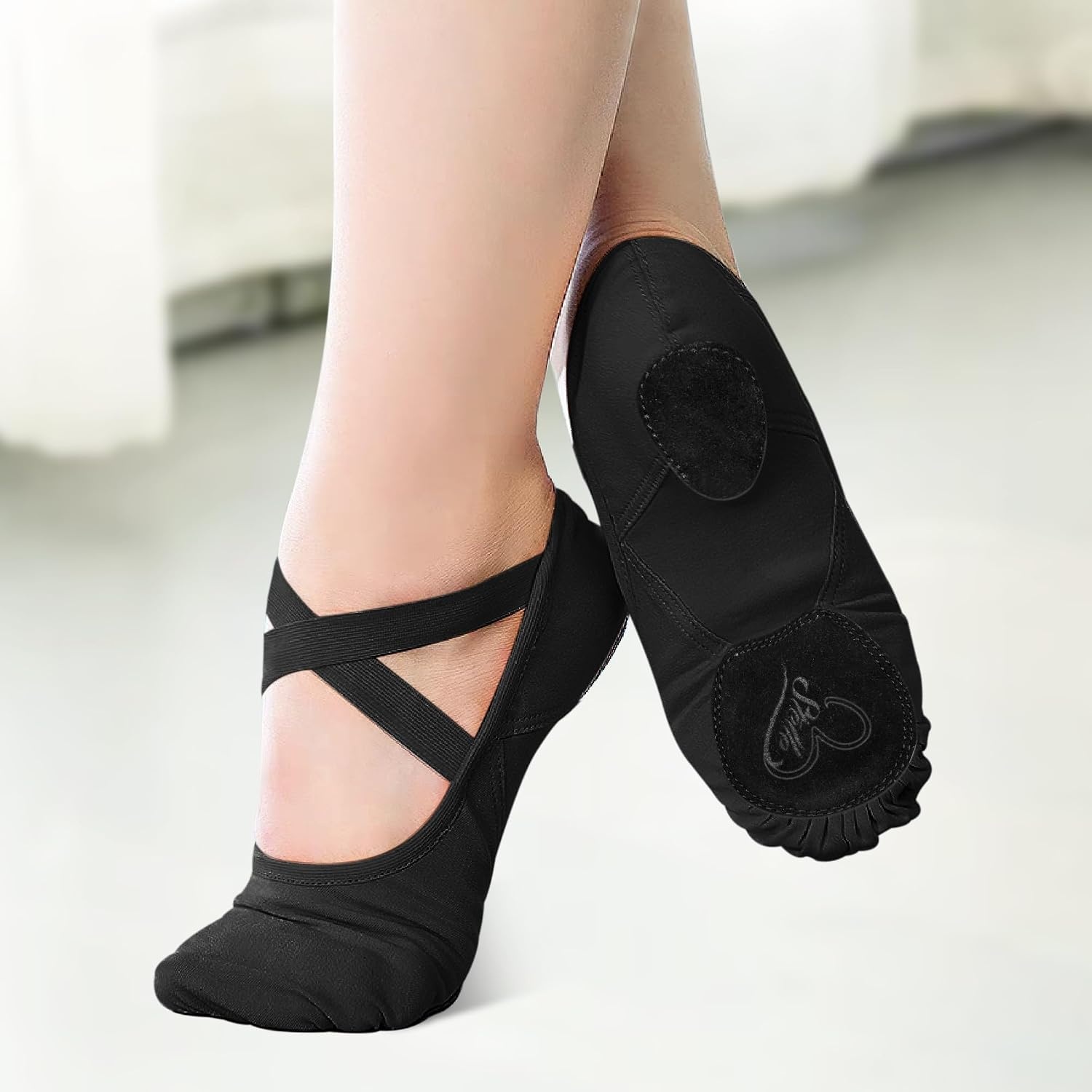 Stelle Ballet Shoes for Women Highly Stretch Canvas Dance Slipper Ballet Mesh Flats Non-Slip Yoga(Black)