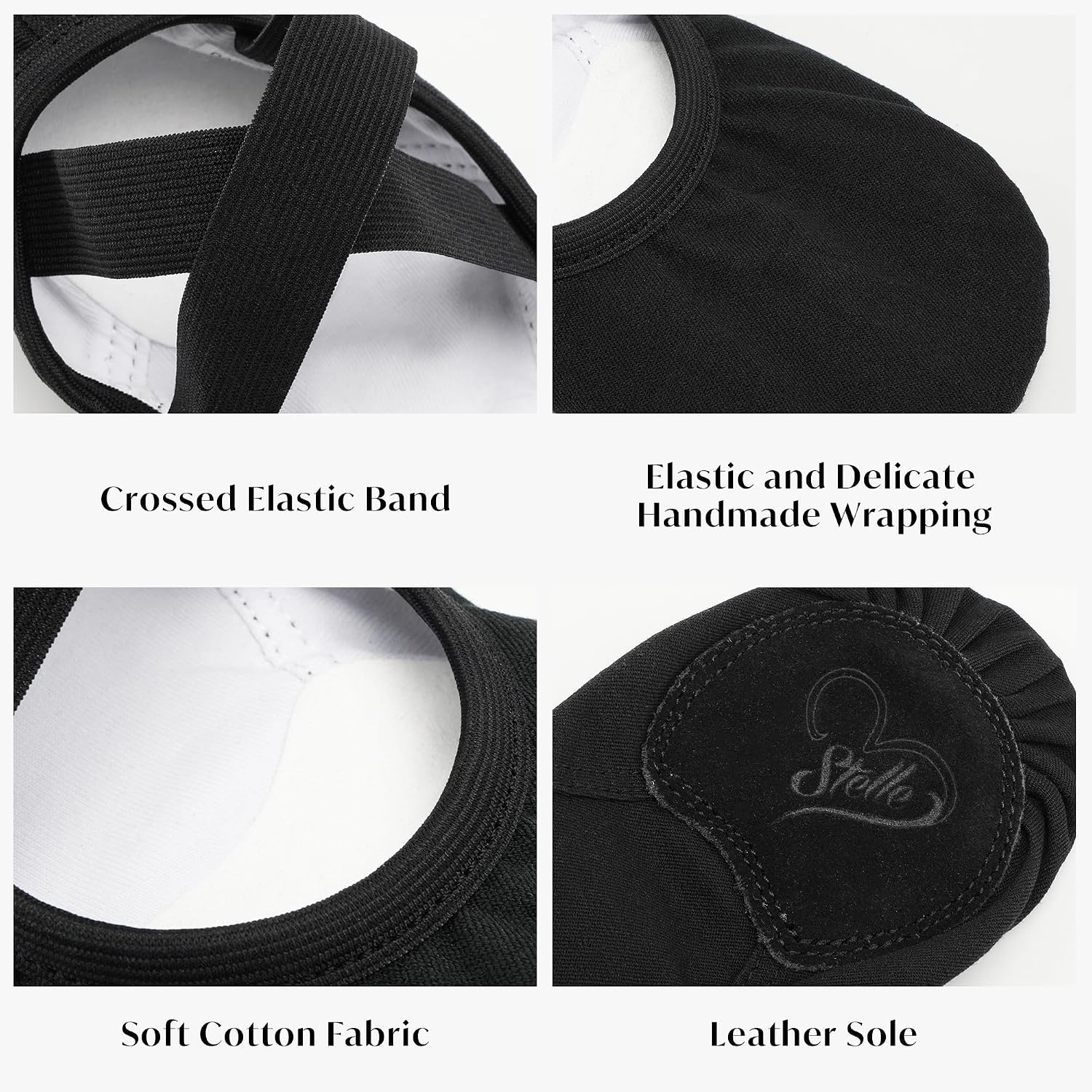 Stelle Ballet Shoes for Women Highly Stretch Canvas Dance Slipper Ballet Mesh Flats Non-Slip Yoga(Black)