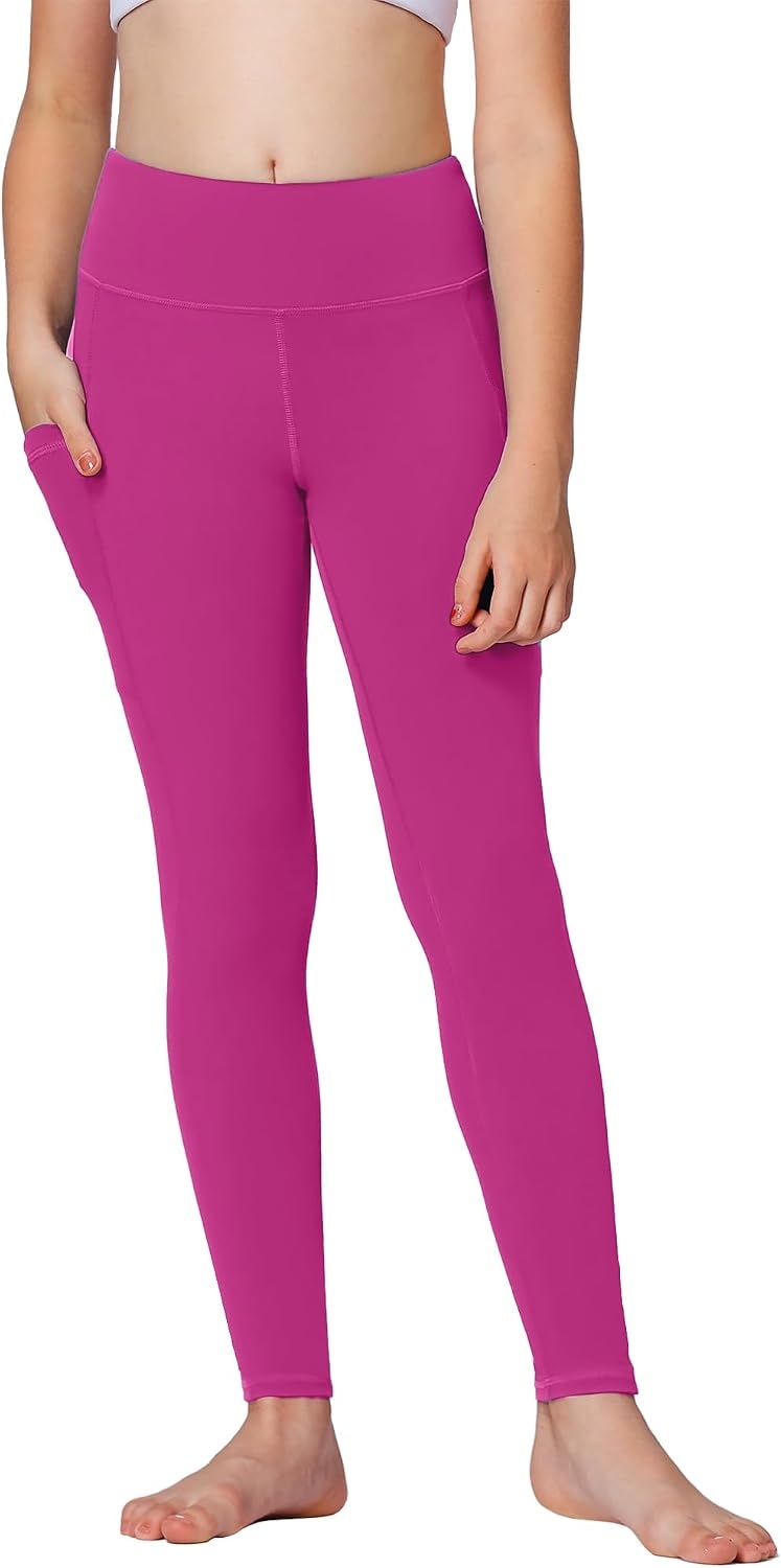 Stelle Girls Leggings with Pockets Kids Dance Yoga Running Athletic Pants(Hot Pink)
