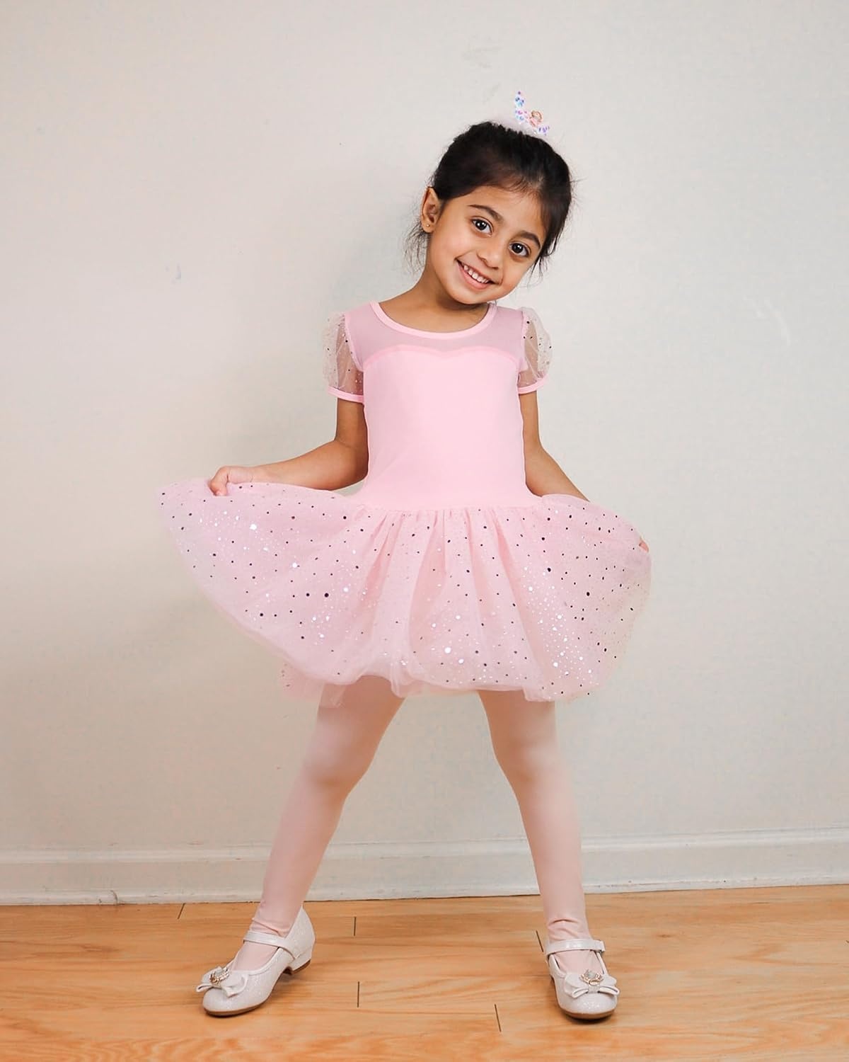 Stelle Girls’ Footed Ballet Tights for Dance Class Toddler Kids 2T-15Y | High Waist, Stretch, Opaque Coverage, Soft Stocking, Teen & Youth Pantyhose, Ballerina, Studio, Stage, Performance, Recital(Ballet Pink+white+black)