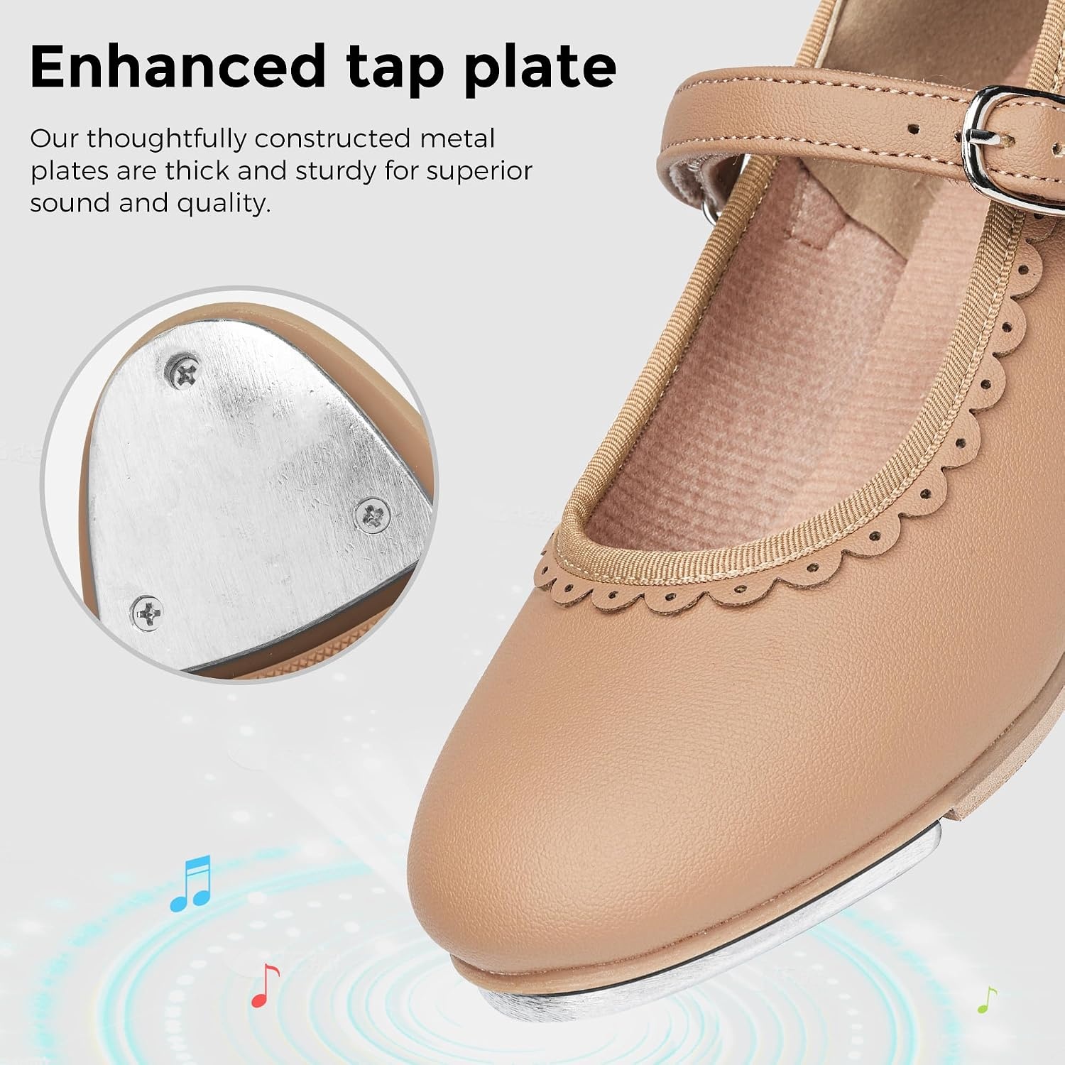 Stelle Tap Shoes for Toddler Girls Scallop Trim(Tan)
