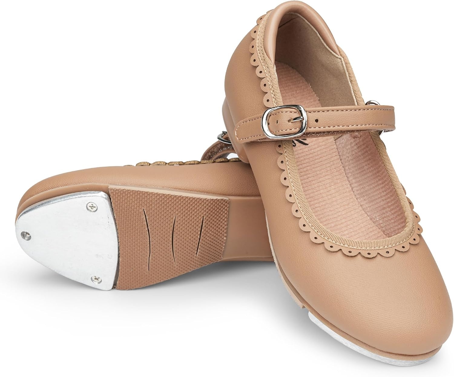 Stelle Tap Shoes for Toddler Girls Scallop Trim(Tan)