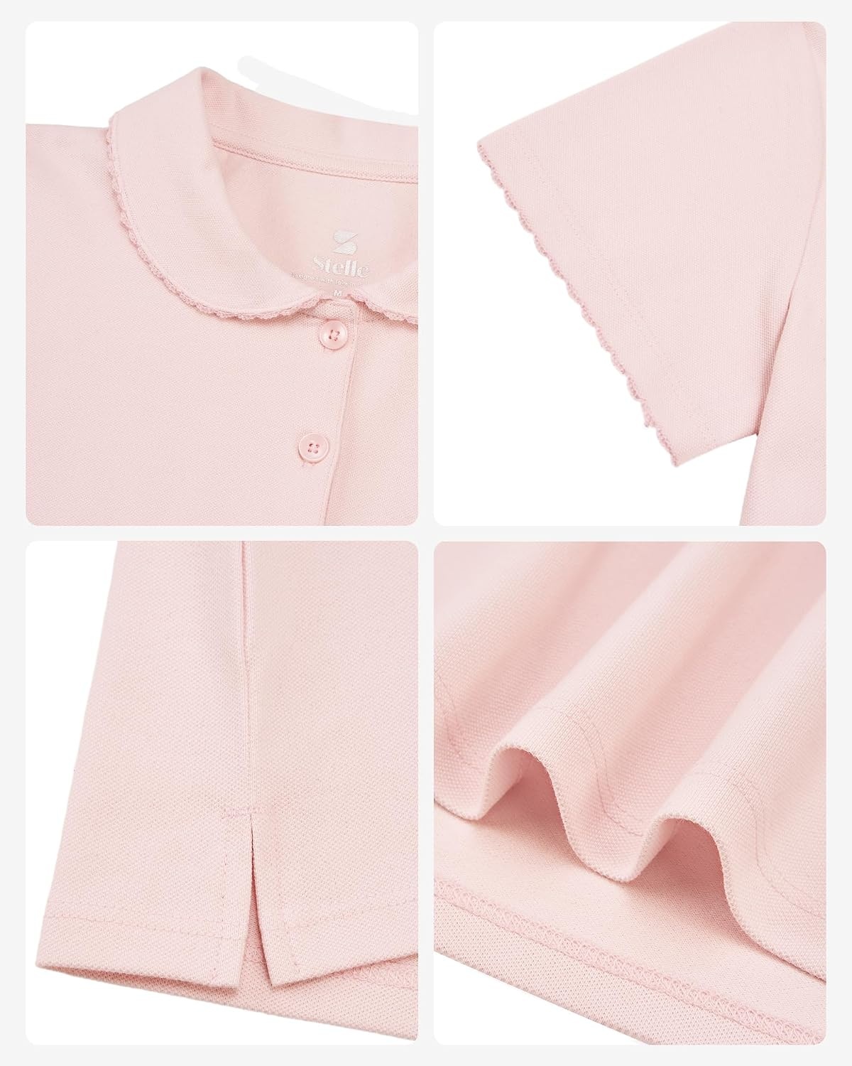 Stelle Girls Polo Shirts School Uniform Peter Pan Collar Short Sleeve Tops(Light Pink)