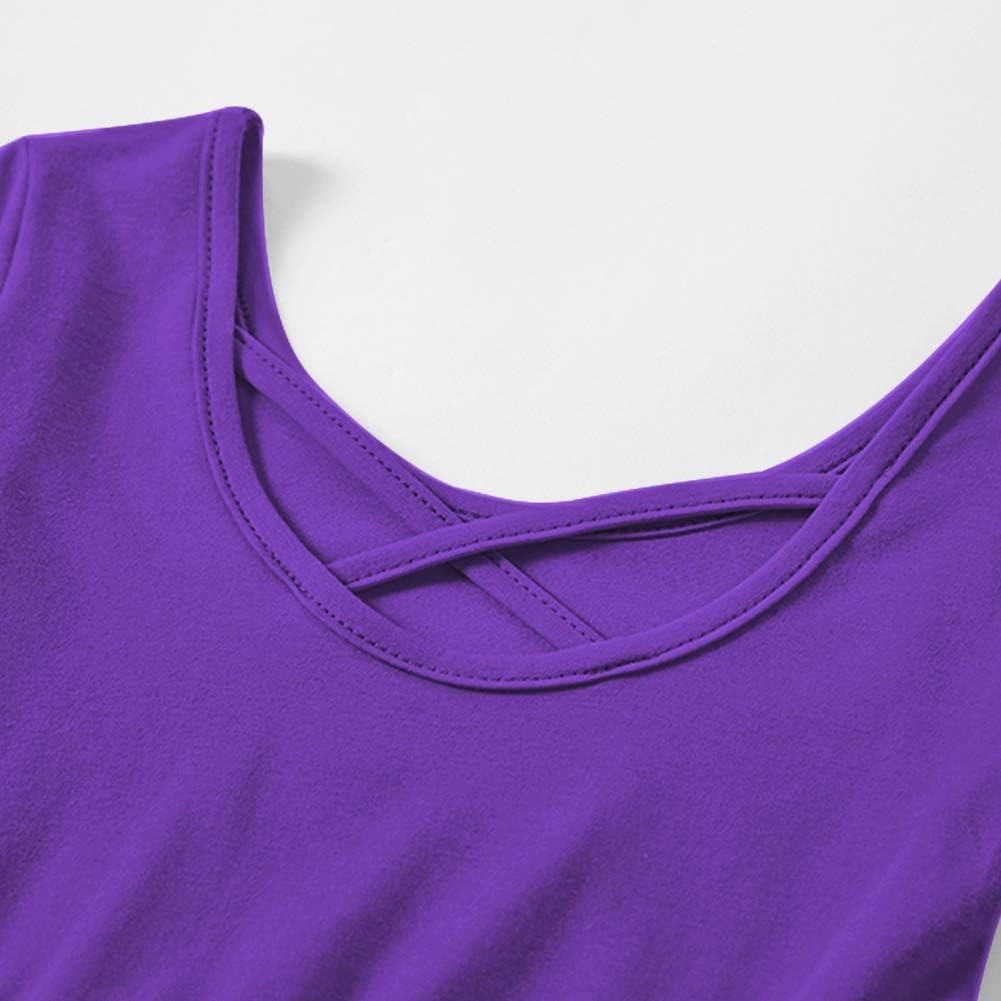 Stelle Girls Cotton Short Sleeve Twirl Skater Dress 3T-12Y | Twirl-Friendly Skirt, A Line,Criss Cross Back,Dress for School,Dance,Playwear,Casual,Active,Soft Stretch Breathable Comfy(A02-purple (Without Pocket))