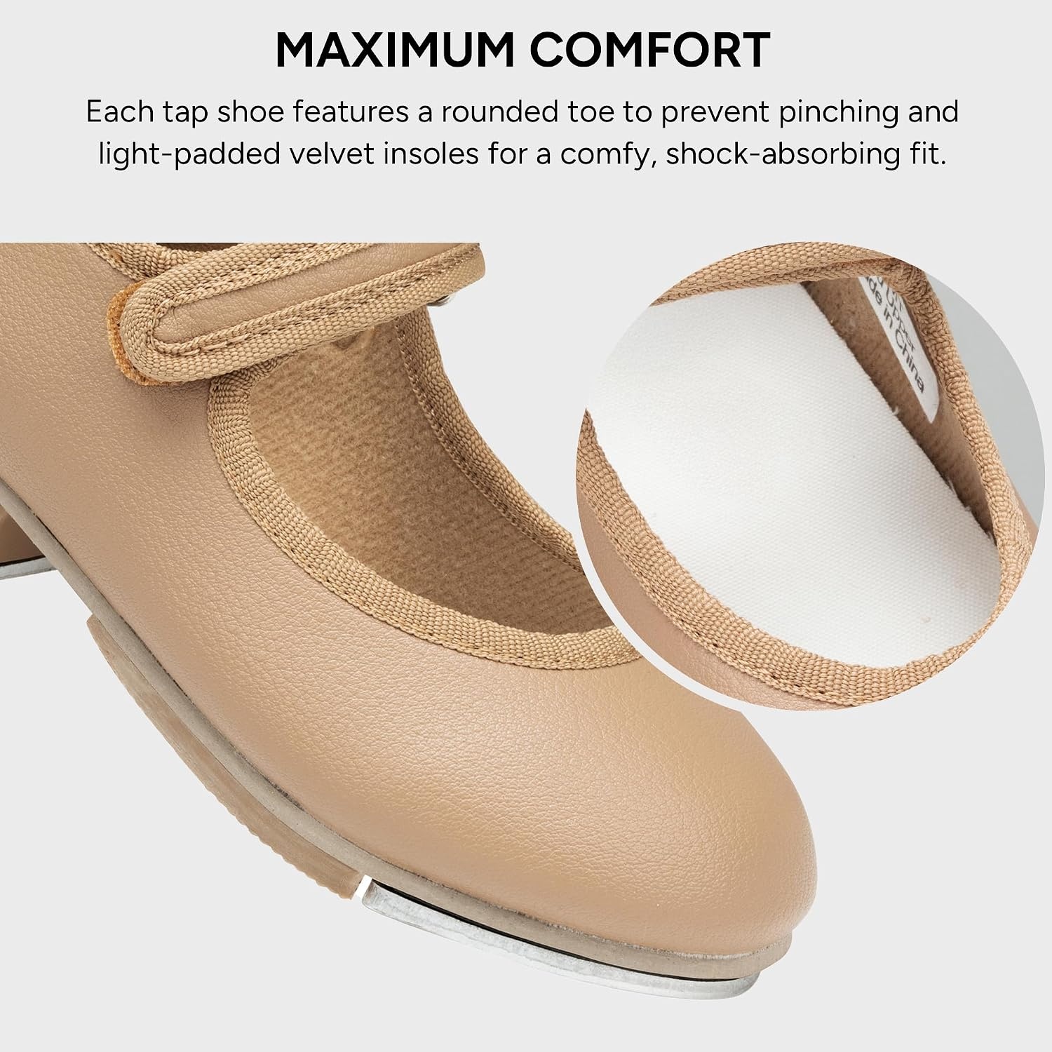 Stelle Girls Tap Shoes Easy Strape PU Leather Dance Shoes | Hook-and-loop strap, Non-slip outsole, Crisp tap sound, Cushioned insole, Padded heel collar, Lightweight fit(A-tan)