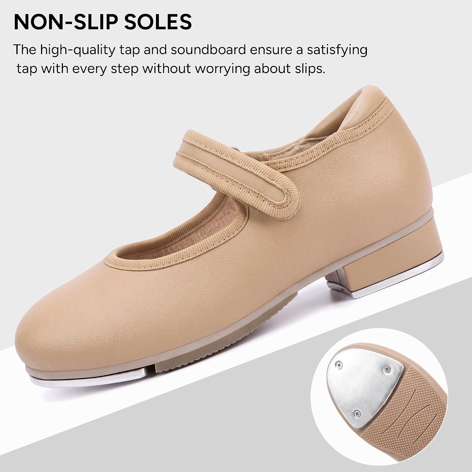 Stelle Girls Tap Shoes Easy Strape PU Leather Dance Shoes | Hook-and-loop strap, Non-slip outsole, Crisp tap sound, Cushioned insole, Padded heel collar, Lightweight fit(A-tan)