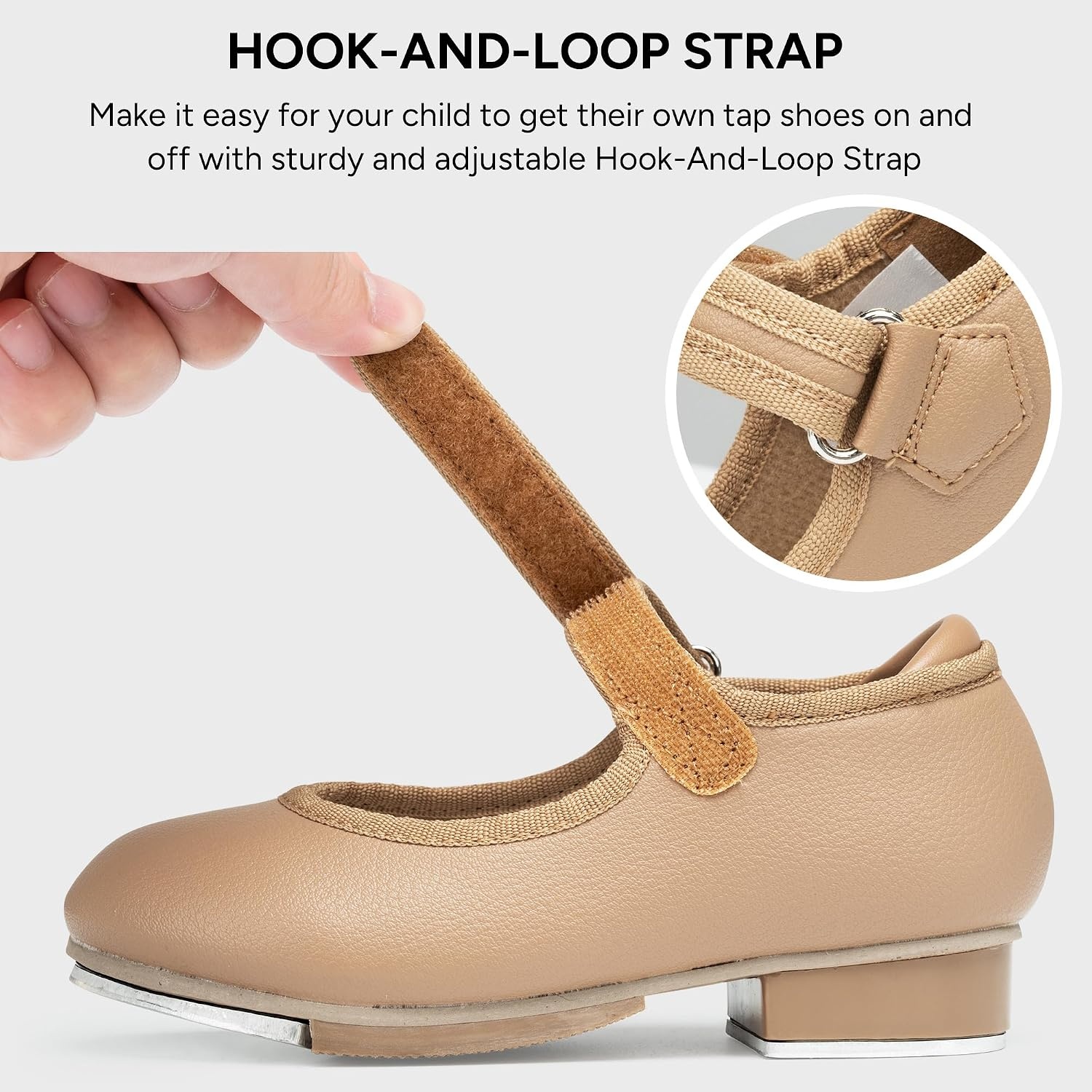 Stelle Girls Tap Shoes Easy Strape PU Leather Dance Shoes | Hook-and-loop strap, Non-slip outsole, Crisp tap sound, Cushioned insole, Padded heel collar, Lightweight fit(A-tan)