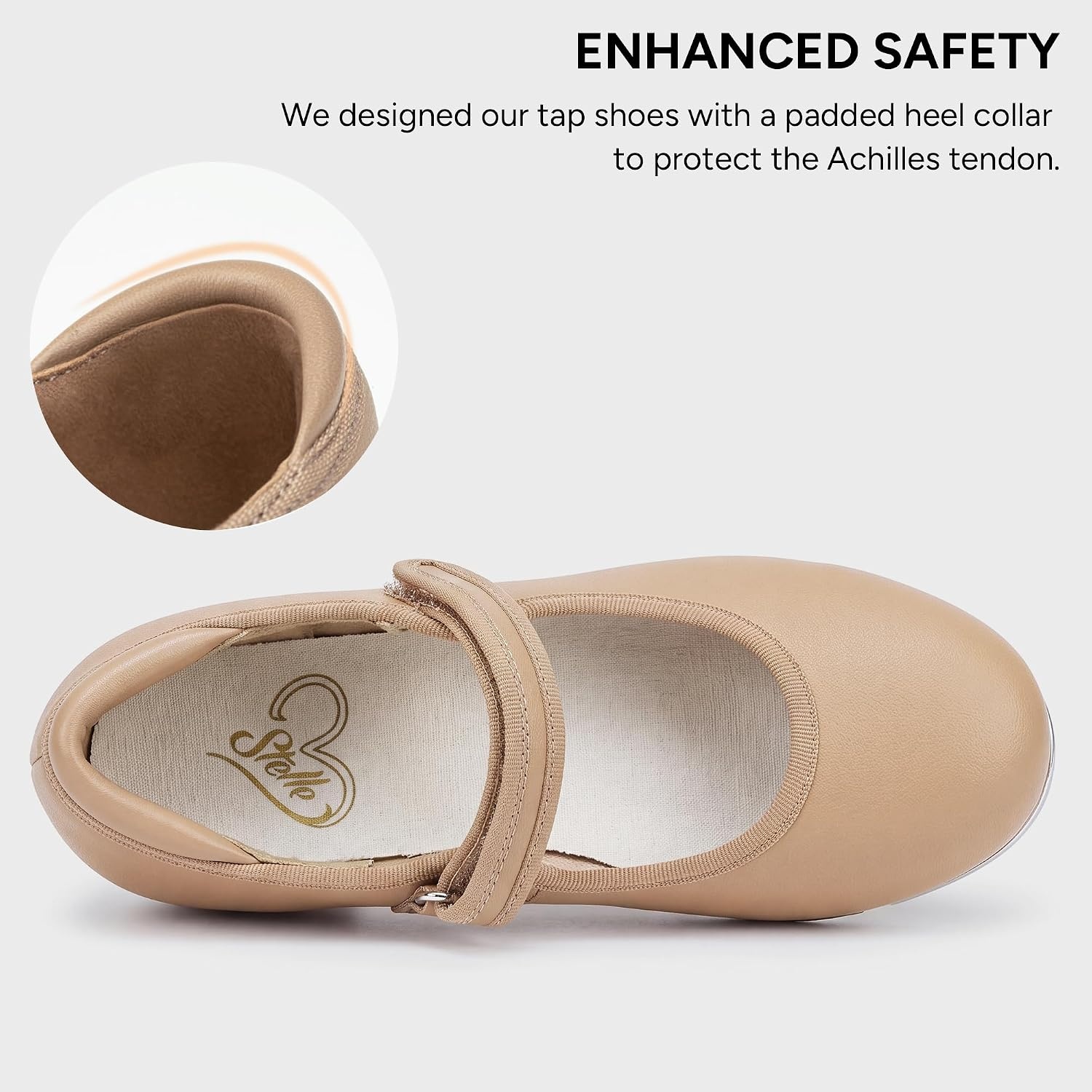 Stelle Girls Tap Shoes Easy Strape PU Leather Dance Shoes | Hook-and-loop strap, Non-slip outsole, Crisp tap sound, Cushioned insole, Padded heel collar, Lightweight fit(A-tan)