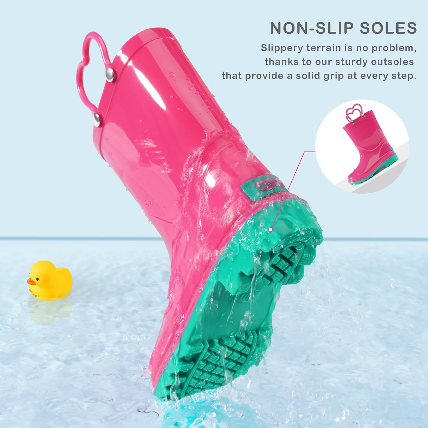 Stelle Toddler Rain Boots for Girls | Waterproof Flexible cozy Lightweight Easy-On Heart Handles Non-Slip sole Rain puddle play everyday wear Toddler to big kids(Fuchsia)