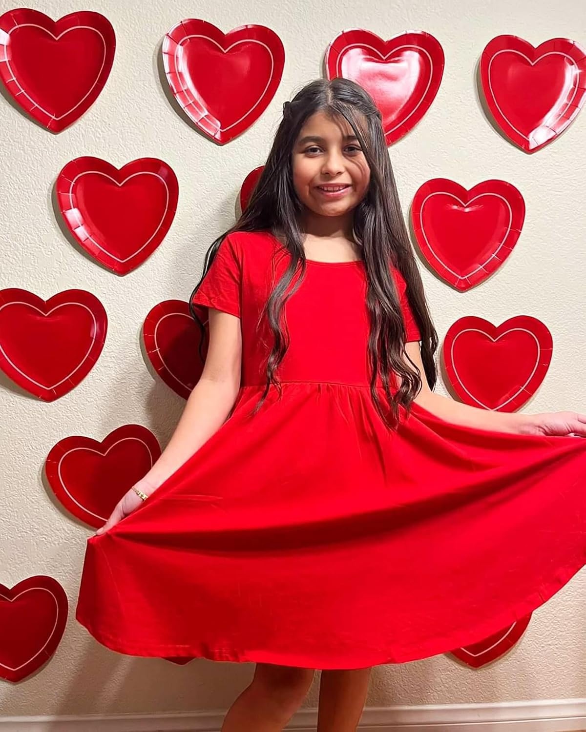 Stelle Girls Cotton Short Sleeve Twirl Skater Dress 3T-12Y(A02-red (Without Pocket))