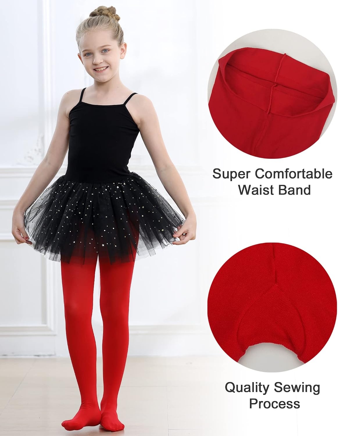 Stelle Girls Ballet Dance Tights Footed for Toddler Kid School Class 2T-15Y(Red)