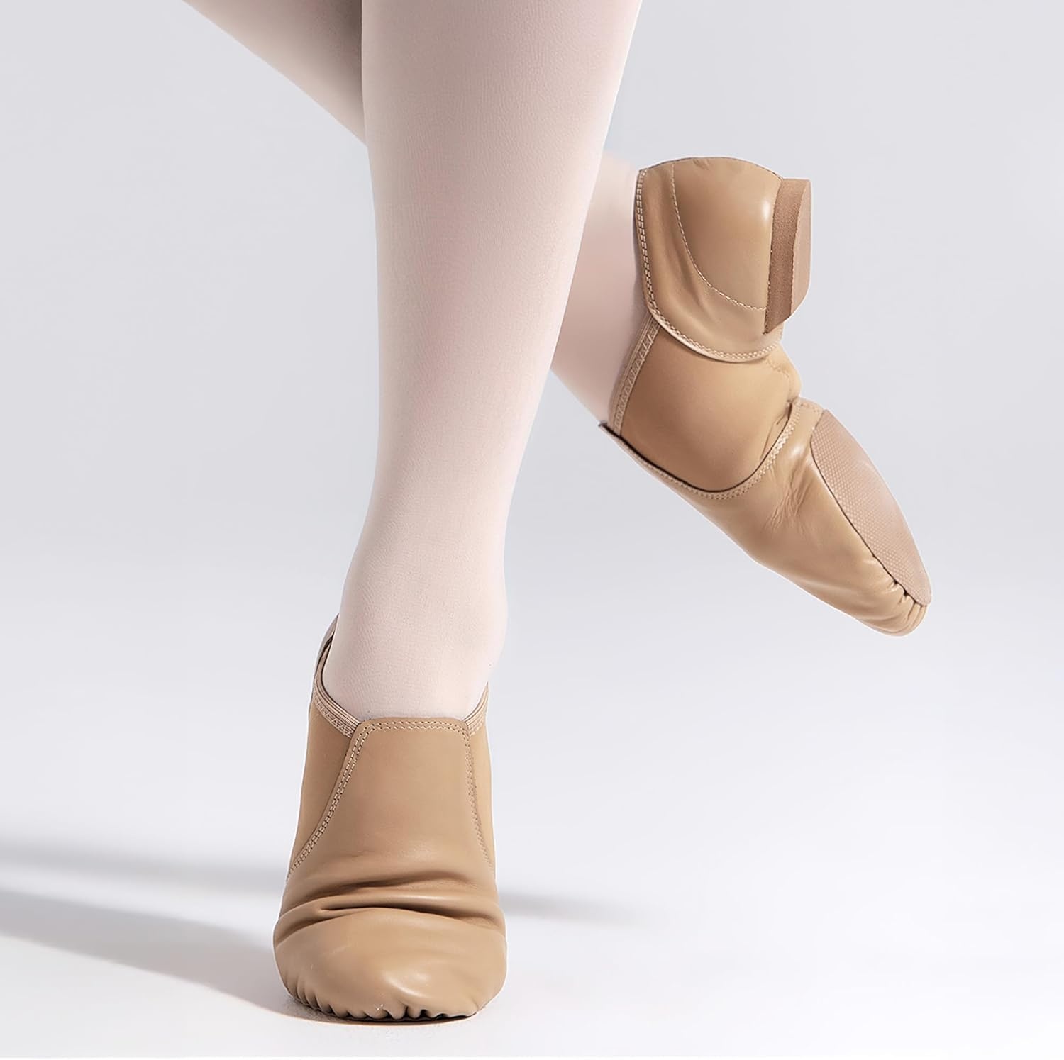 Stelle Jazz Shoes for Women Men Leather Upper Slip-on Dance Shoes Unisex(Tan)