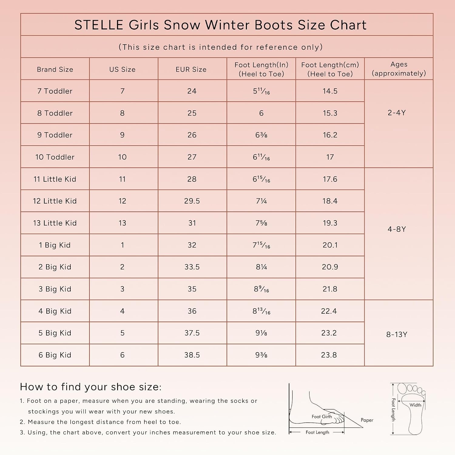 Stelle Girls Winter Boots Faux Fur Lined Fold-Down Collar | Faux Suede Upper,Non-Slip TPR Outsole,Pull-On,Lightweight,Cozy Snow Boots for Toddler,Little Kid & Big Kid(Pink)