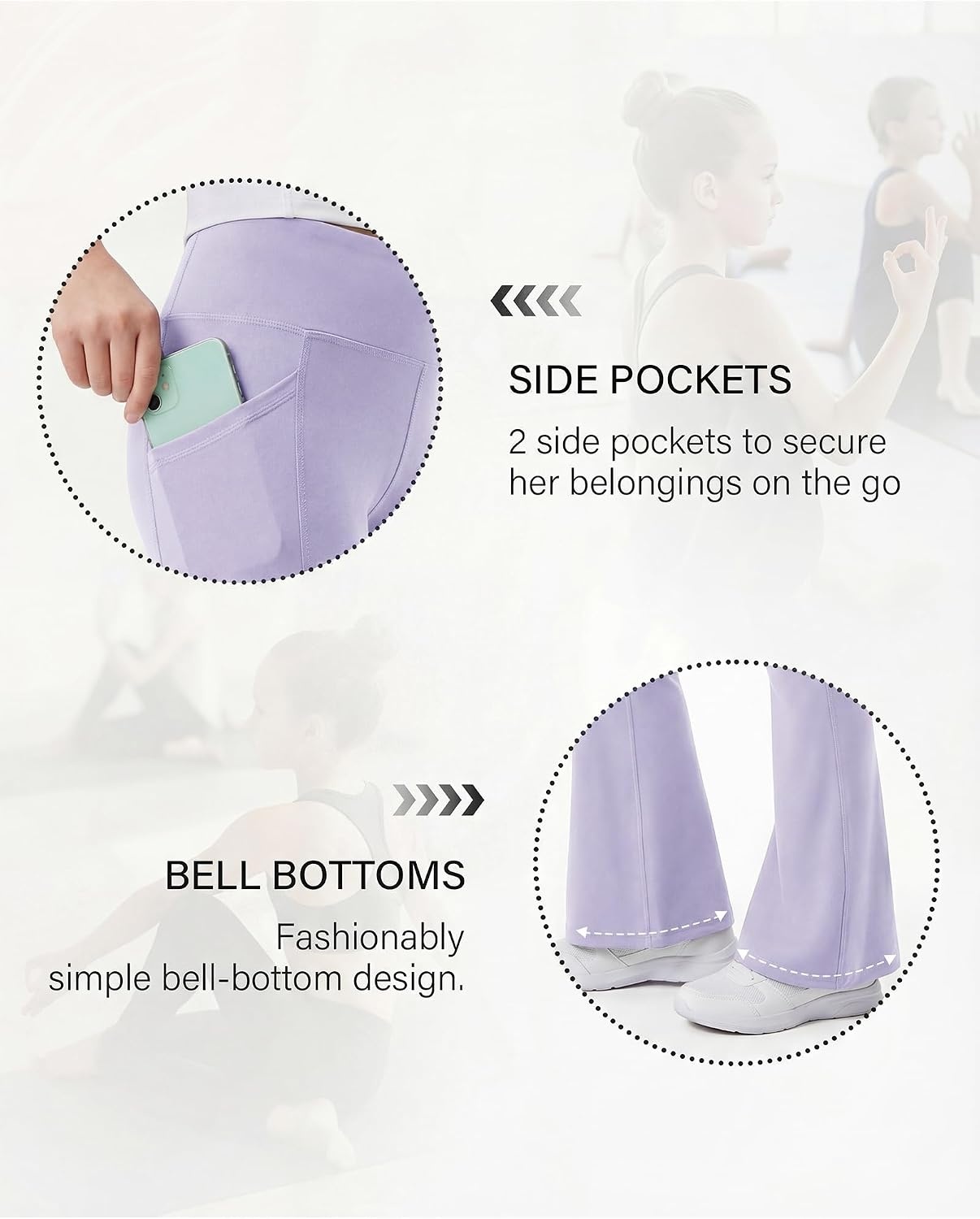 Stelle Girls Flare Leggings with Pockets High Waisted Yoga Dance Pants(Light Purple)
