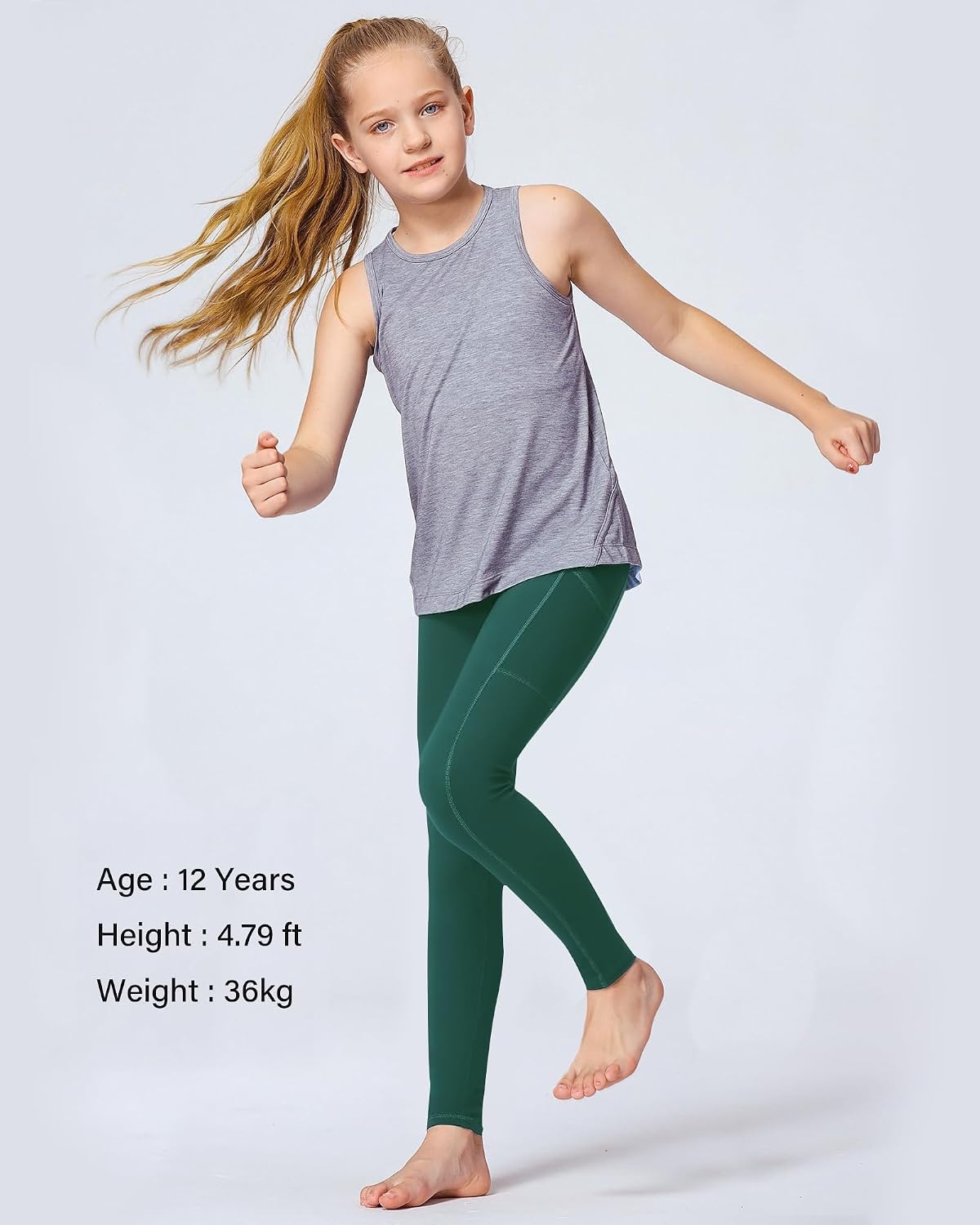 Stelle Girls’ Athletic Leggings Kids Dance Running Yoga Pants Workout Active Dance Tights with Pockets(Teal)