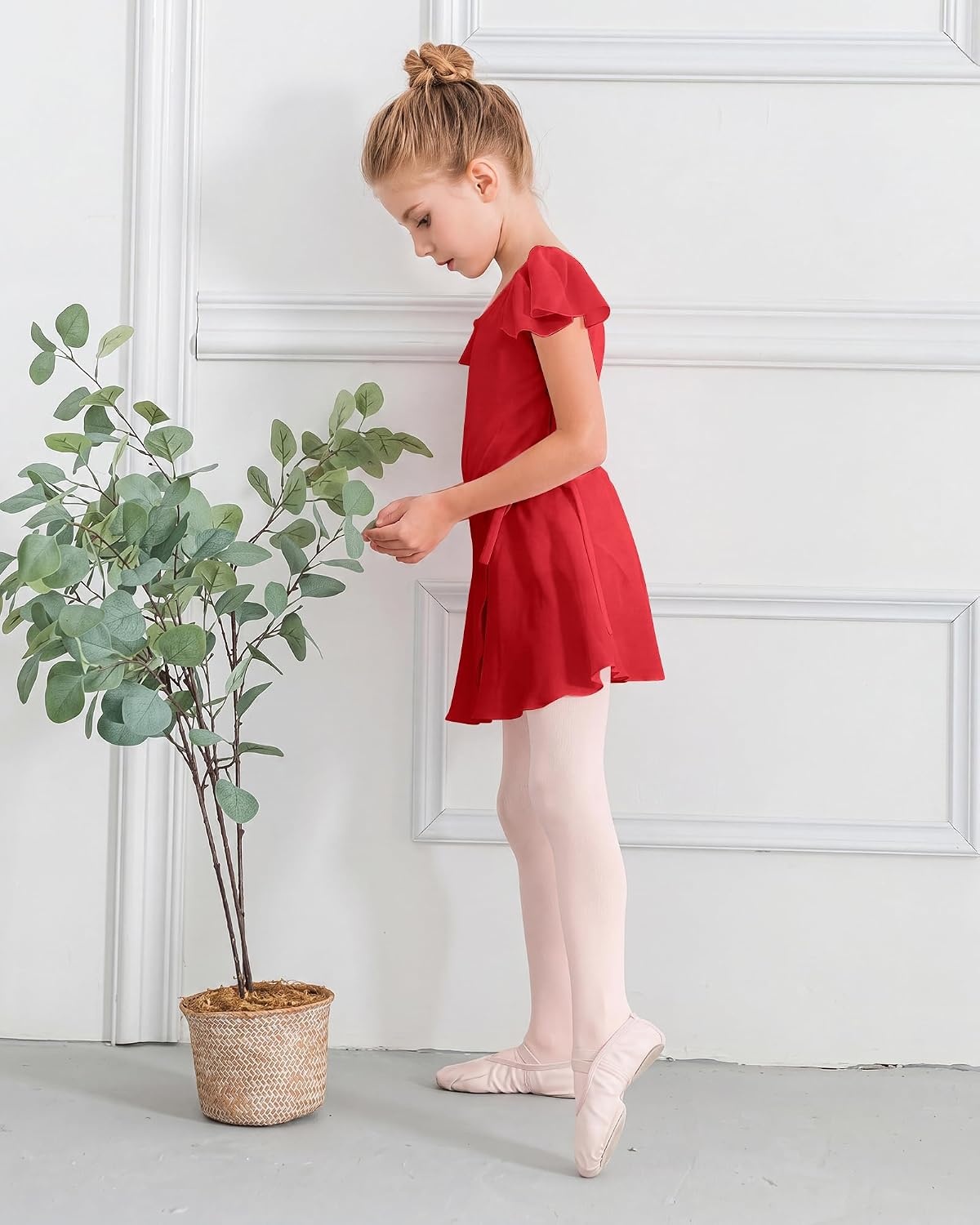 Stelle Girls Ballet Leotards Toddler Dance Combo with Skirt and Tights(3-red (Ruffle Sleeve))