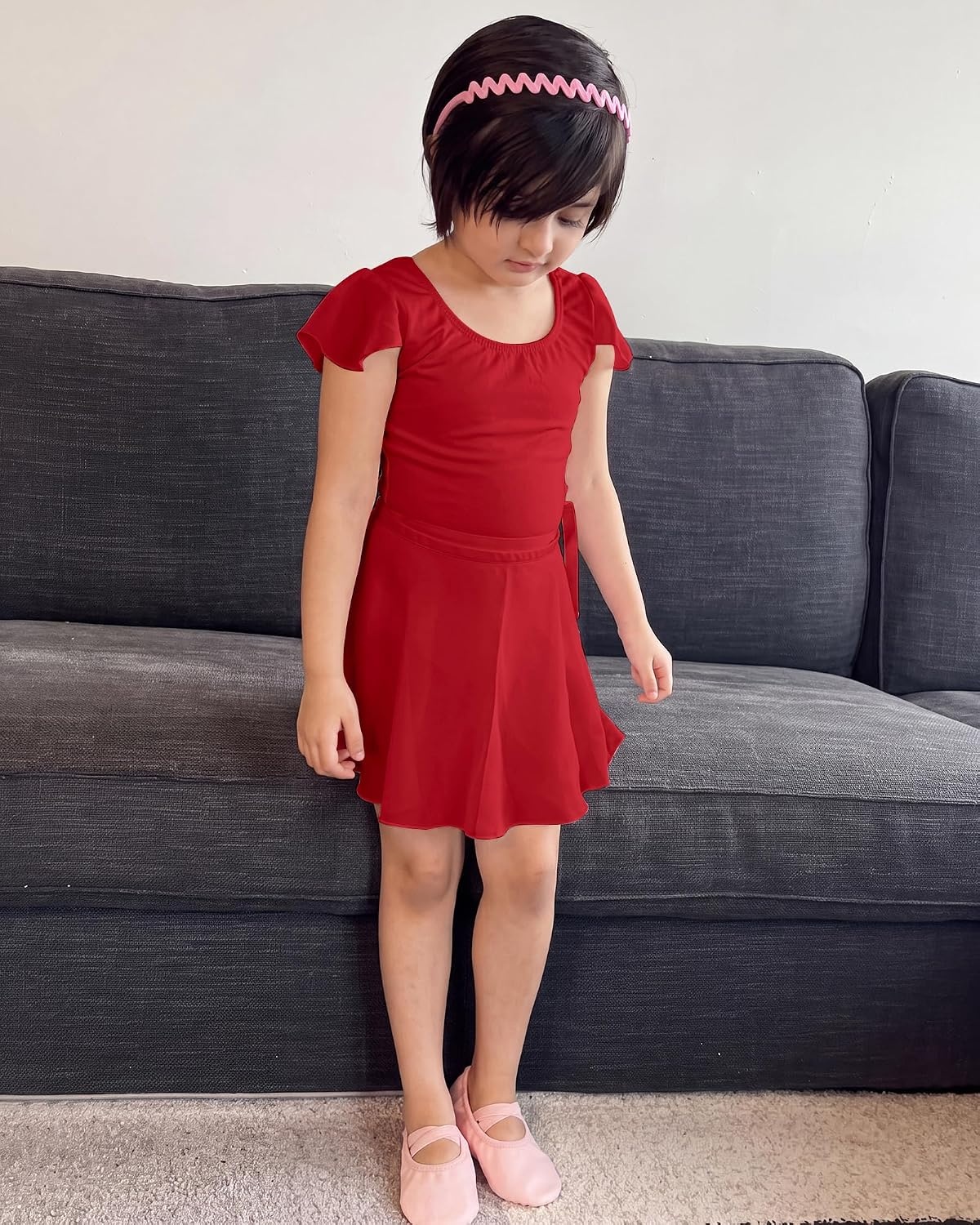 Stelle Girls Ballet Leotards Toddler Dance Combo with Skirt and Tights(3-red (Ruffle Sleeve))