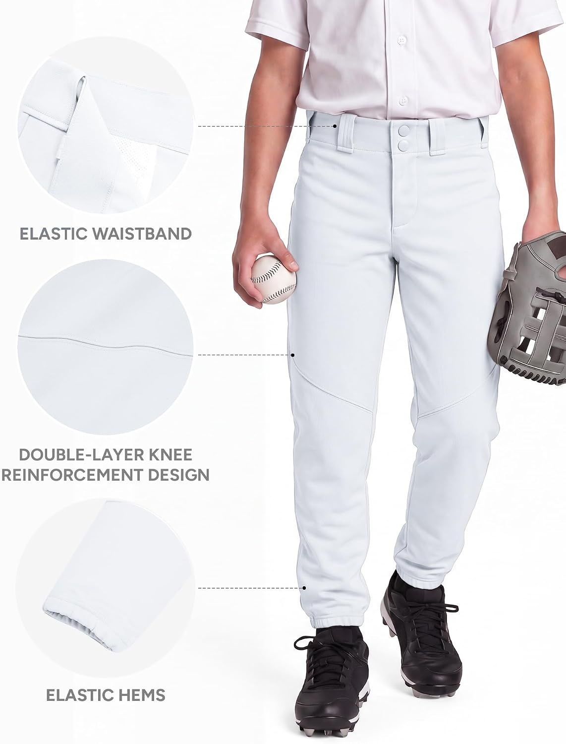 Stelle Boys Baseball Pants Youth with Pockets Kids Tee Ball 6-16 Years(White)