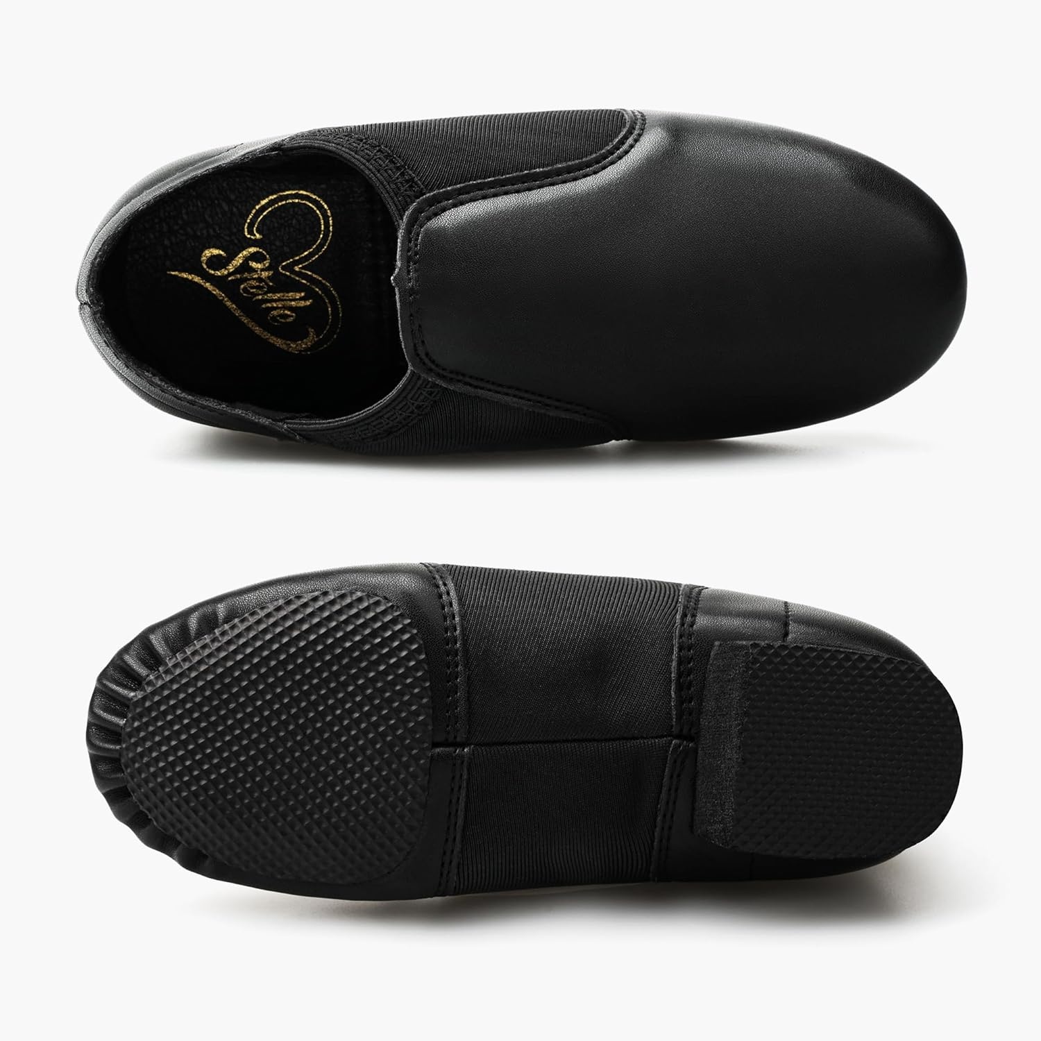 Stelle Jazz Shoes for Girls and Boys PU Leather Slip-On Jazz Dance Shoes(Black)