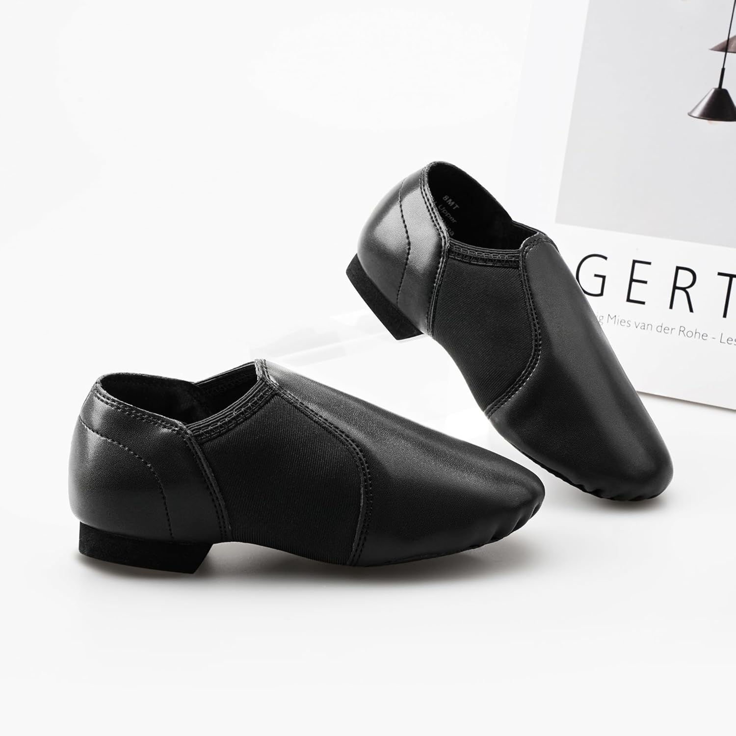 Stelle Jazz Shoes for Girls and Boys PU Leather Slip-On Jazz Dance Shoes(Black)