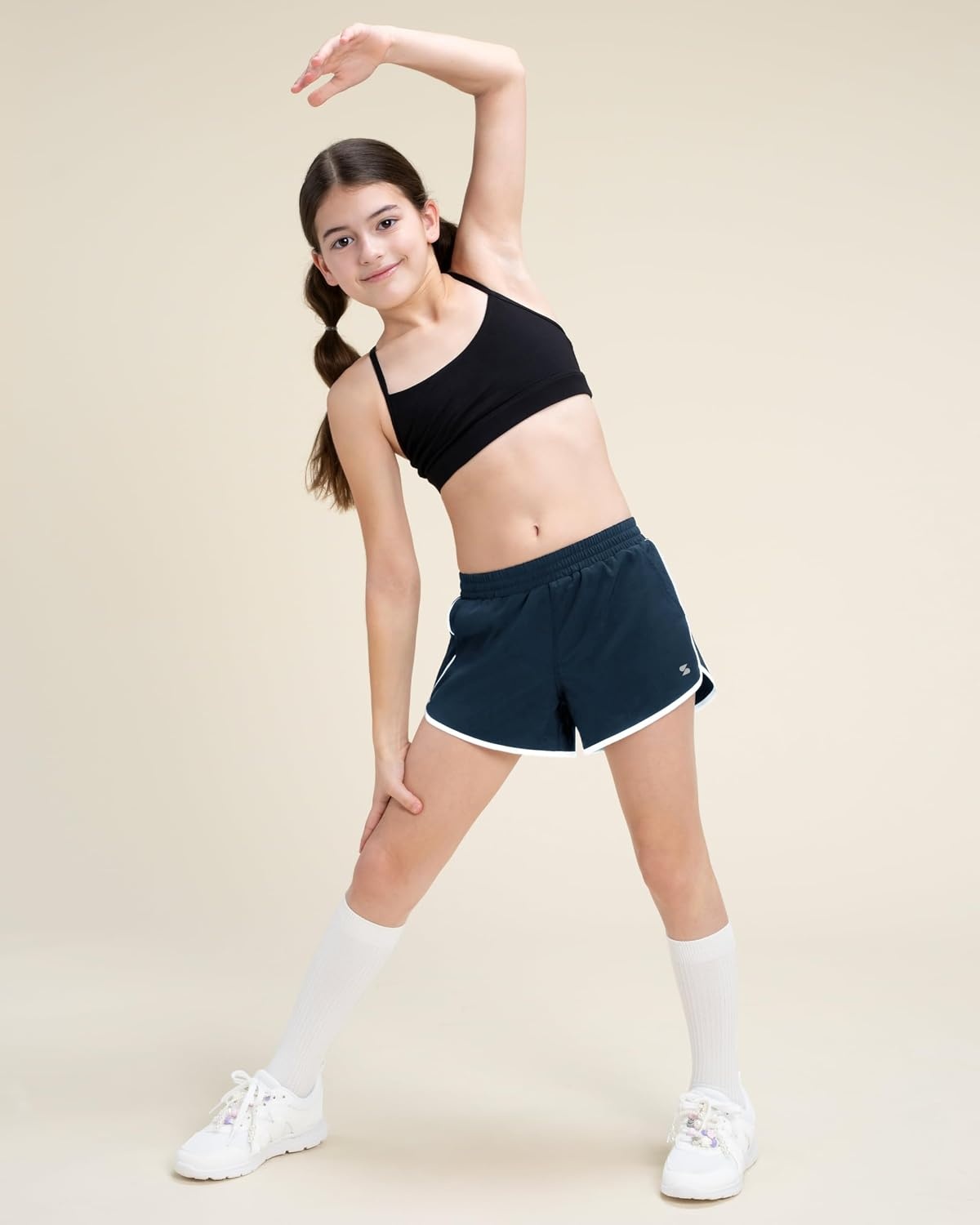 Stelle Girls Athletic Shorts with Pockets Girls Running Shorts Volleyball Soccer Shorts for Kids Elastic Waist(Prussian Blue)