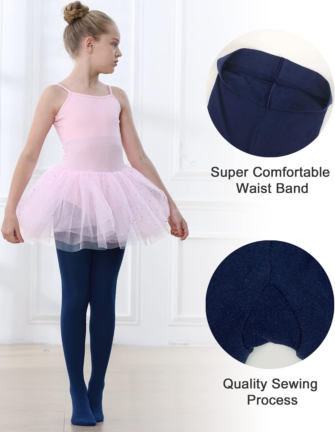 Stelle Girls Ballet Dance Tights Footed for Toddler Kid School Class 2T-15Y(1-navy)