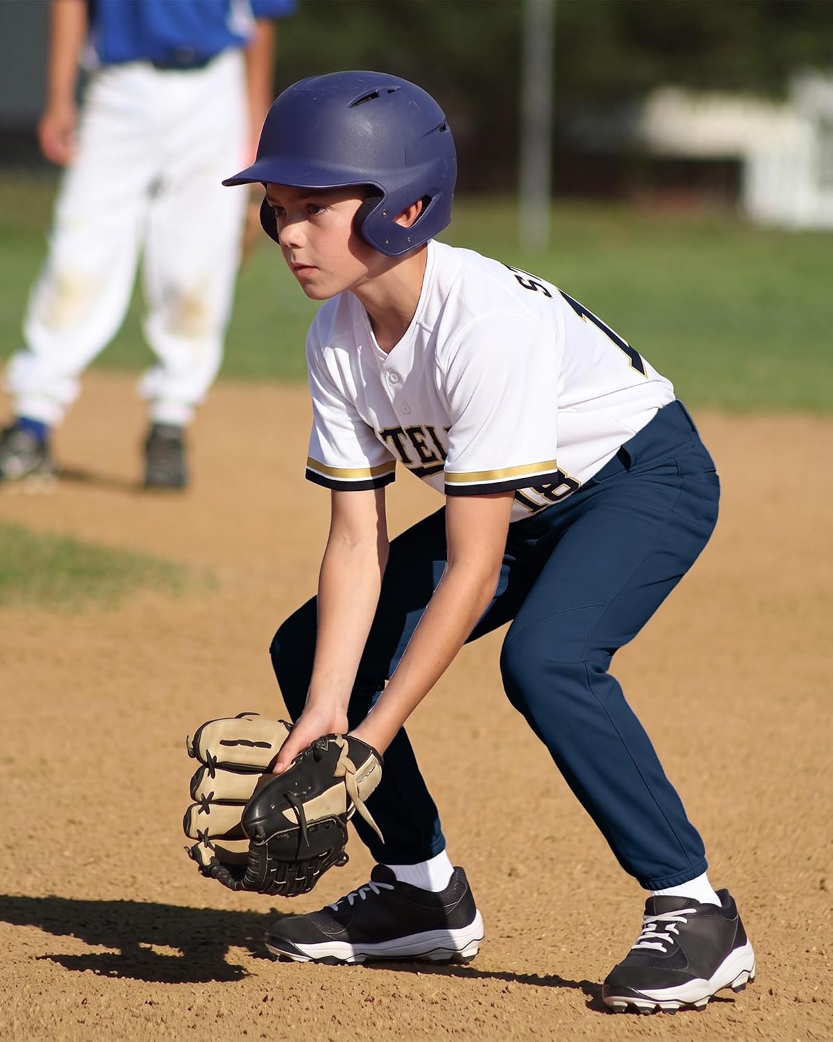 Stelle Boys Baseball Pants Youth with Pockets Kids Tee Ball | Softball, Fastpitch, Full Length, Double knee, Snap, Zipper, Belt loops, Elastic ankle hems, Practice, Game day, Durable(Navy)