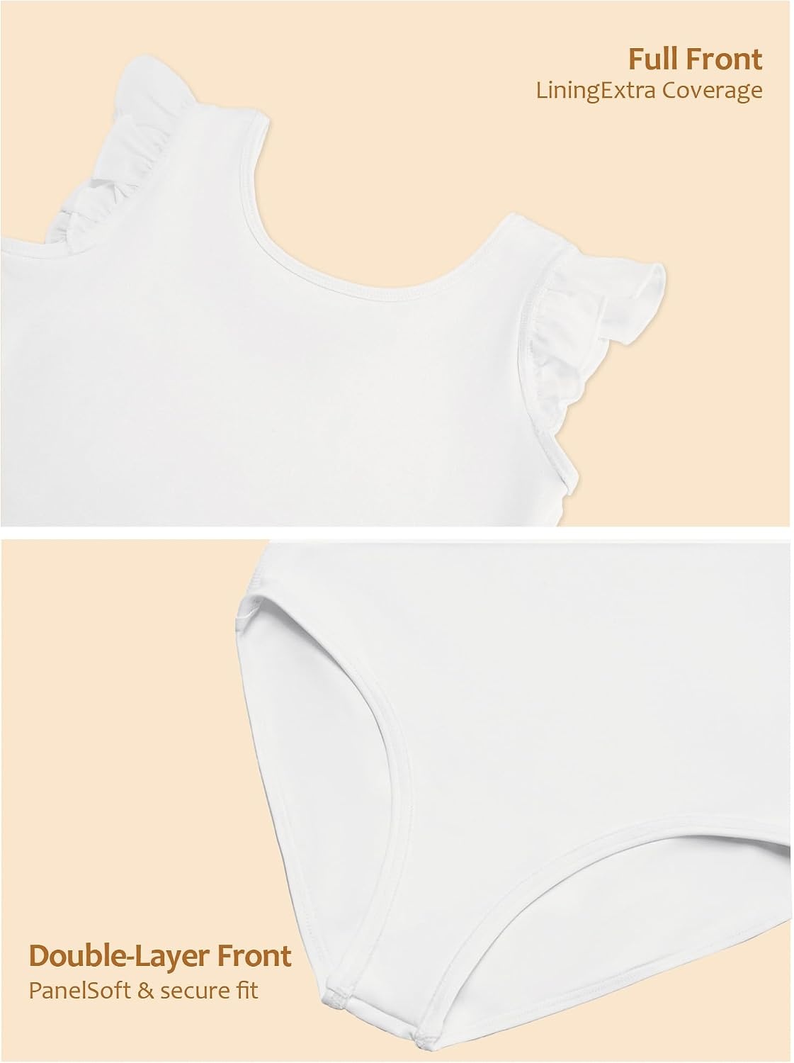 Stelle Leotards for Girls Ballet Dancewear Ruffle Flutter Sleeve Leotard Unitards(White)