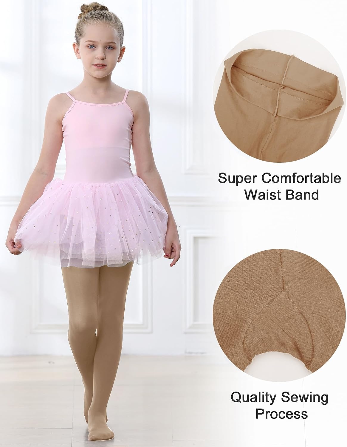 Stelle Girls Ballet Dance Tights Footed for Toddler Kid School Class 2T-15Y(1-tan)