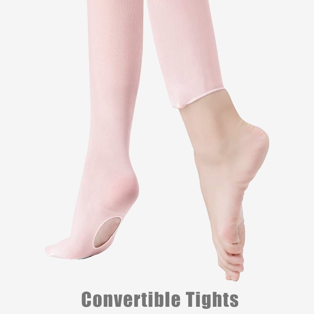 Stelle Girls’ Convertible & Transition Ballet Tights for Toddler Dance Kid(2-pair Ballet Pink)
