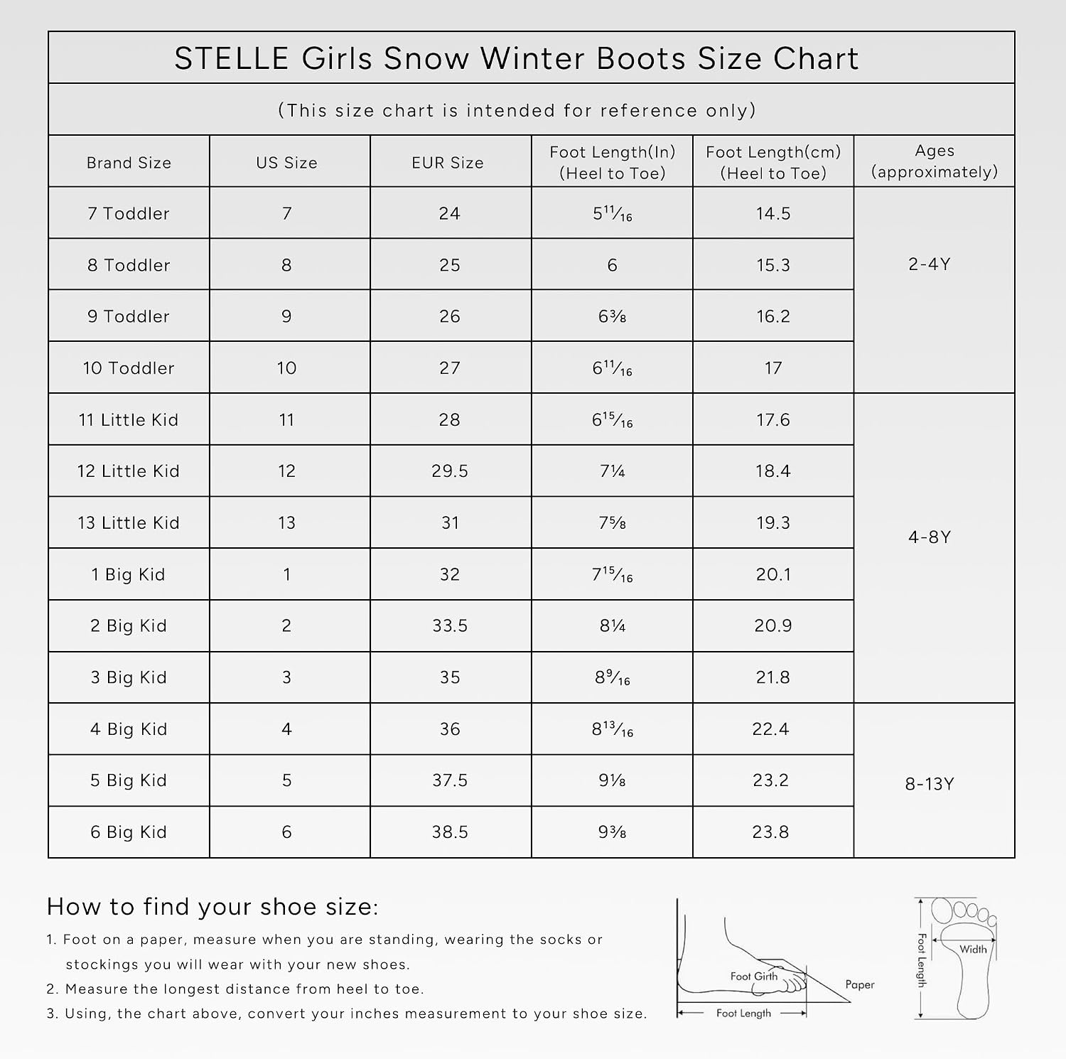 Stelle Girls Winter Boots Faux Fur Lined Fold-Down Collar | Faux Suede Upper,Non-Slip TPR Outsole,Pull-On,Lightweight,Cozy Snow Boots for Toddler,Little Kid & Big Kid(Black)
