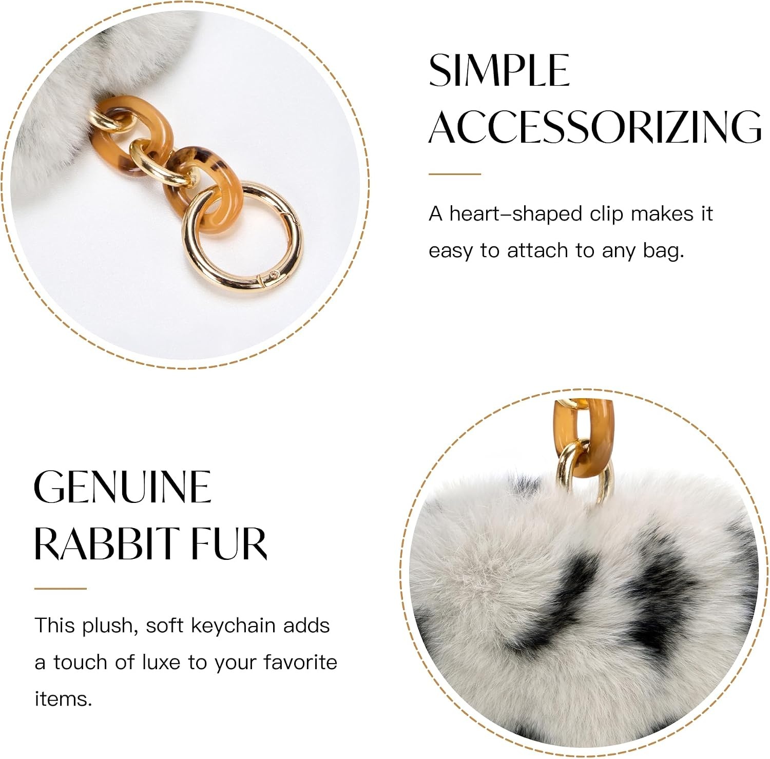 Stelle Pom Pom Keychain Rabbit Fur Bag Charms Fluffy Cute Keychains Purse Backpack Accessories Gifts for Girls/Women(White Cheetah-heart)