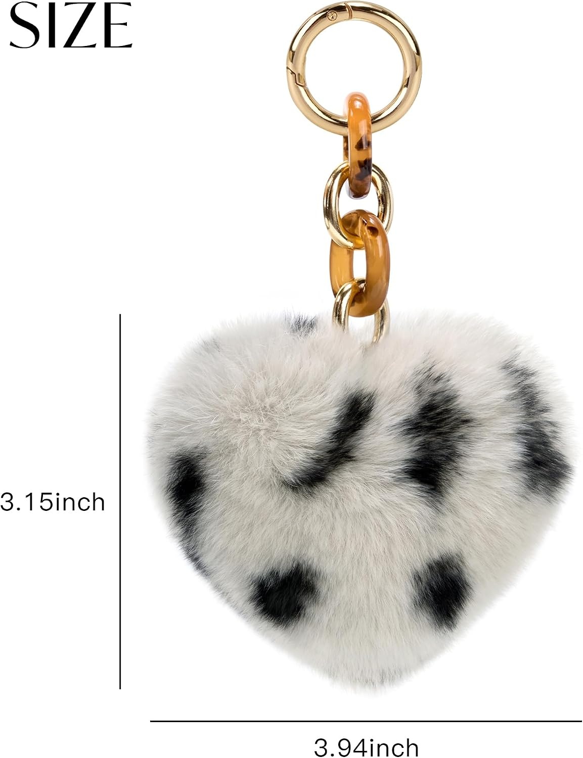 Stelle Pom Pom Keychain Rabbit Fur Bag Charms Fluffy Cute Keychains Purse Backpack Accessories Gifts for Girls/Women(White Cheetah-heart)