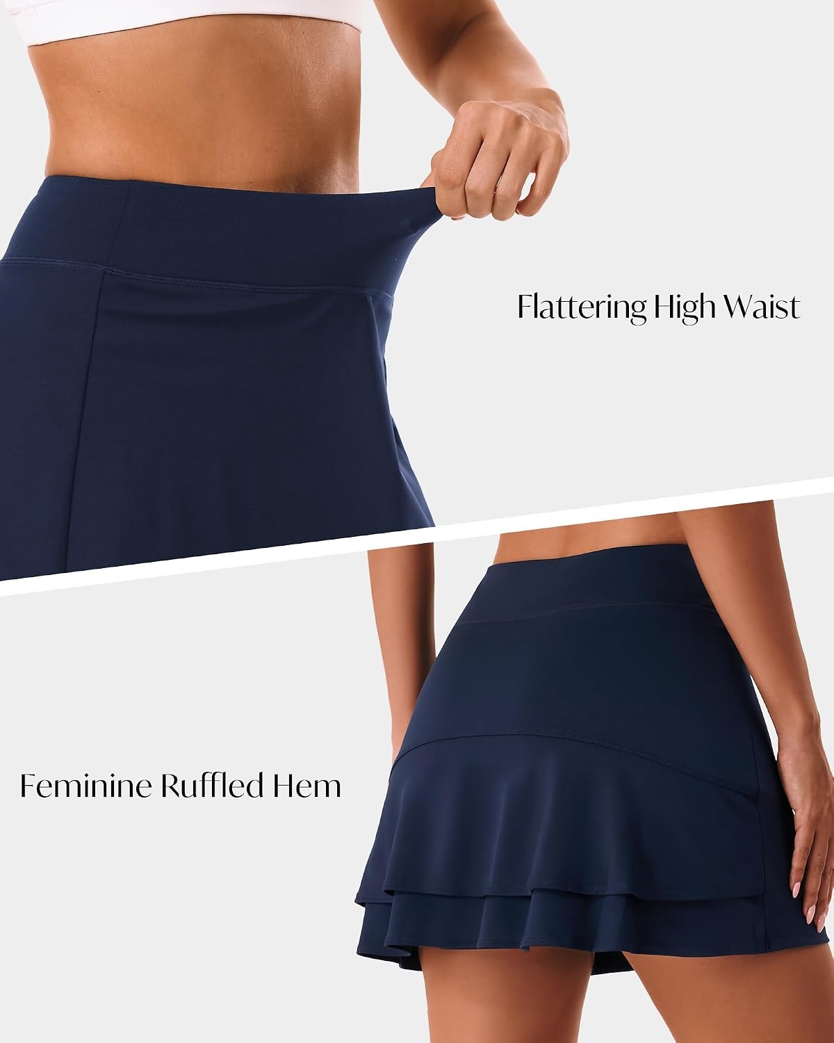 Stelle Tennis Skirts for Women Ruffle Athletic Golf Skorts with Pocket | High Waisted, Tummy Control, Built in Shorts, Athletic Skirt, Golf Skirt, Soft, Breathable, Workout, Pickleball(Navy)