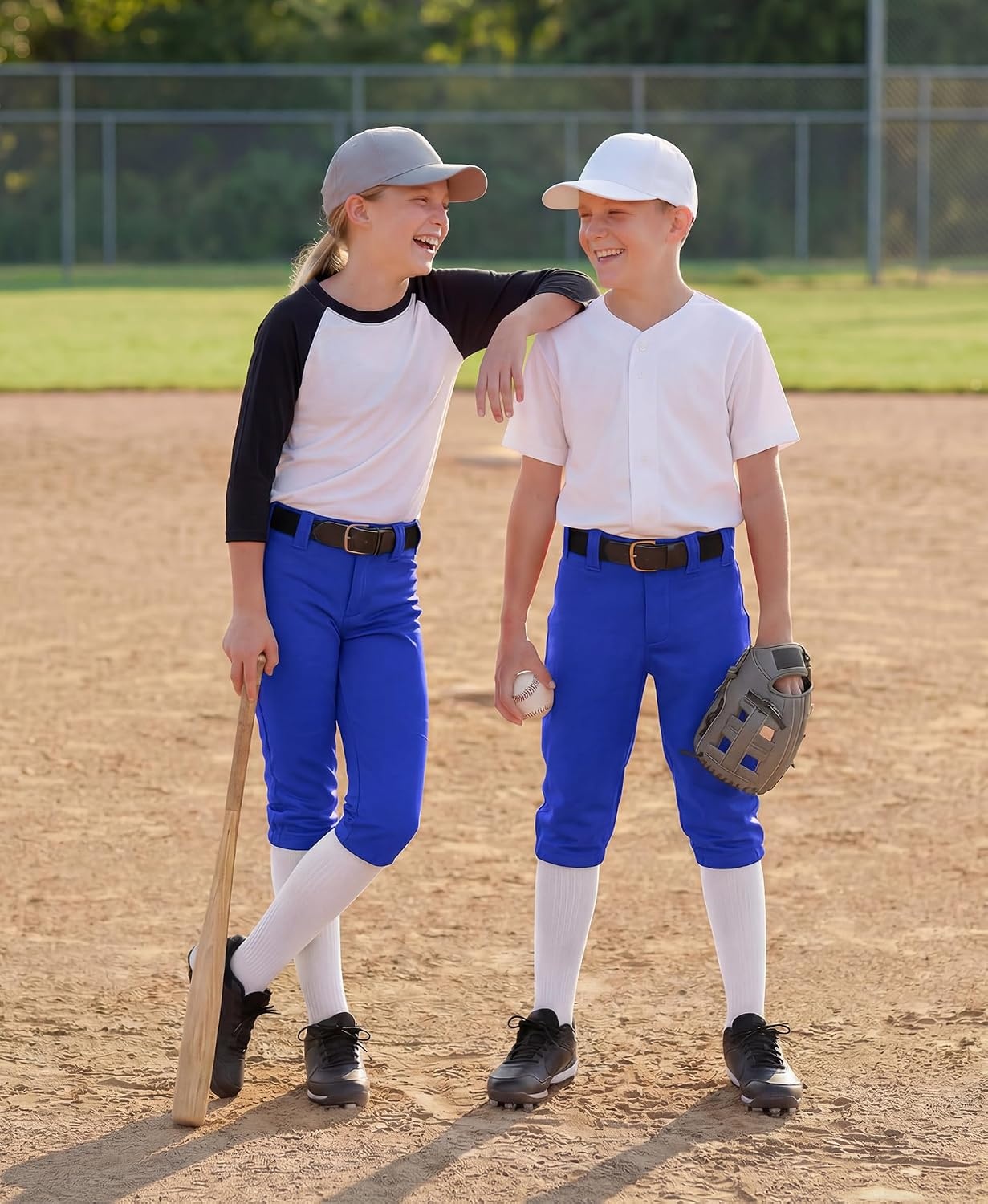 Stelle Girls Softball Pants Knickers Style with Pockets for Youth Kids | Knee-high, Fastpitch, Tee Ball, Belt Loops, Double Knee Performance, Durable, Practice, Game Day, Elastic Leg Openings(Blue)