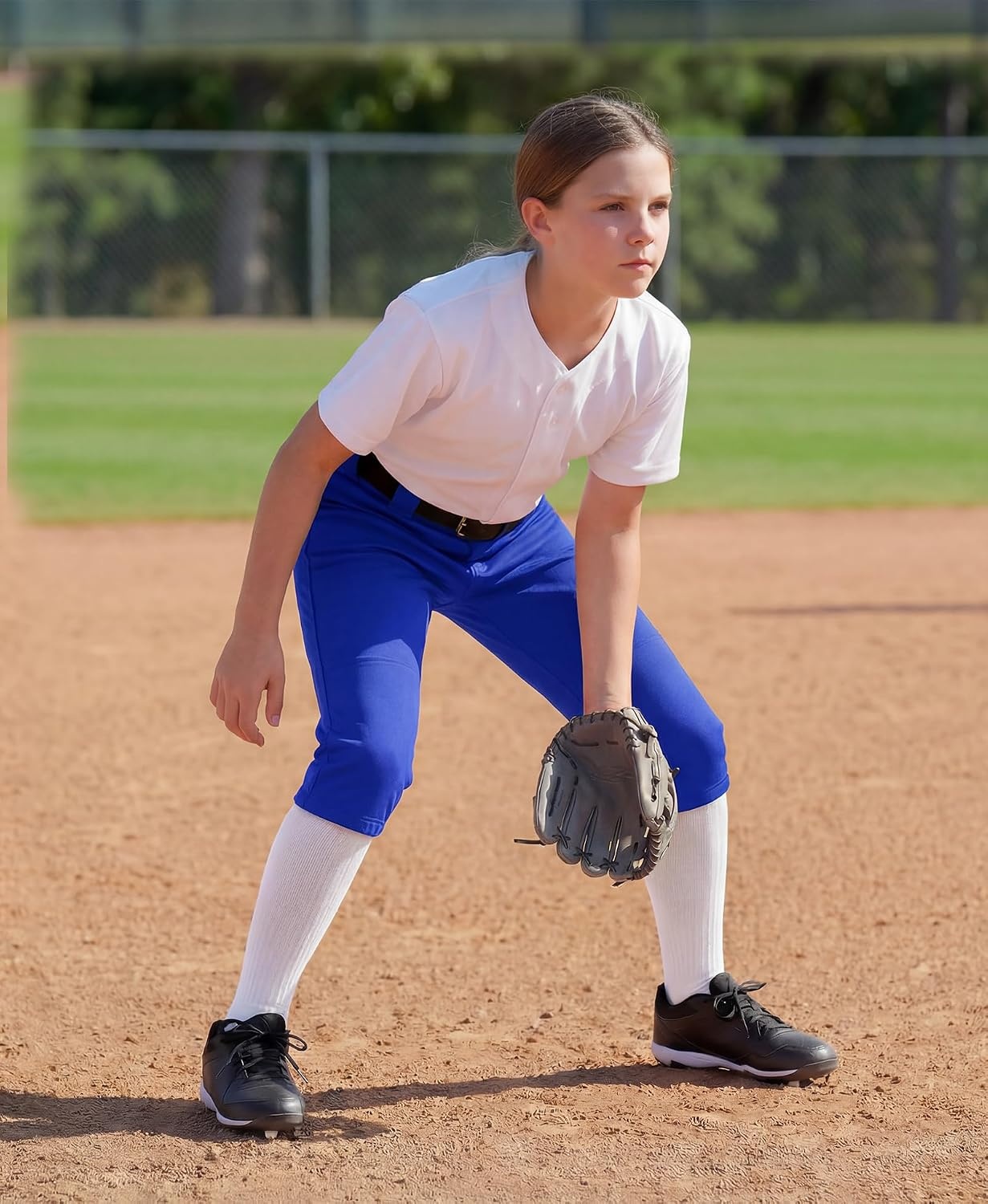Stelle Girls Softball Pants Knickers Style with Pockets for Youth Kids | Knee-high, Fastpitch, Tee Ball, Belt Loops, Double Knee Performance, Durable, Practice, Game Day, Elastic Leg Openings(Blue)