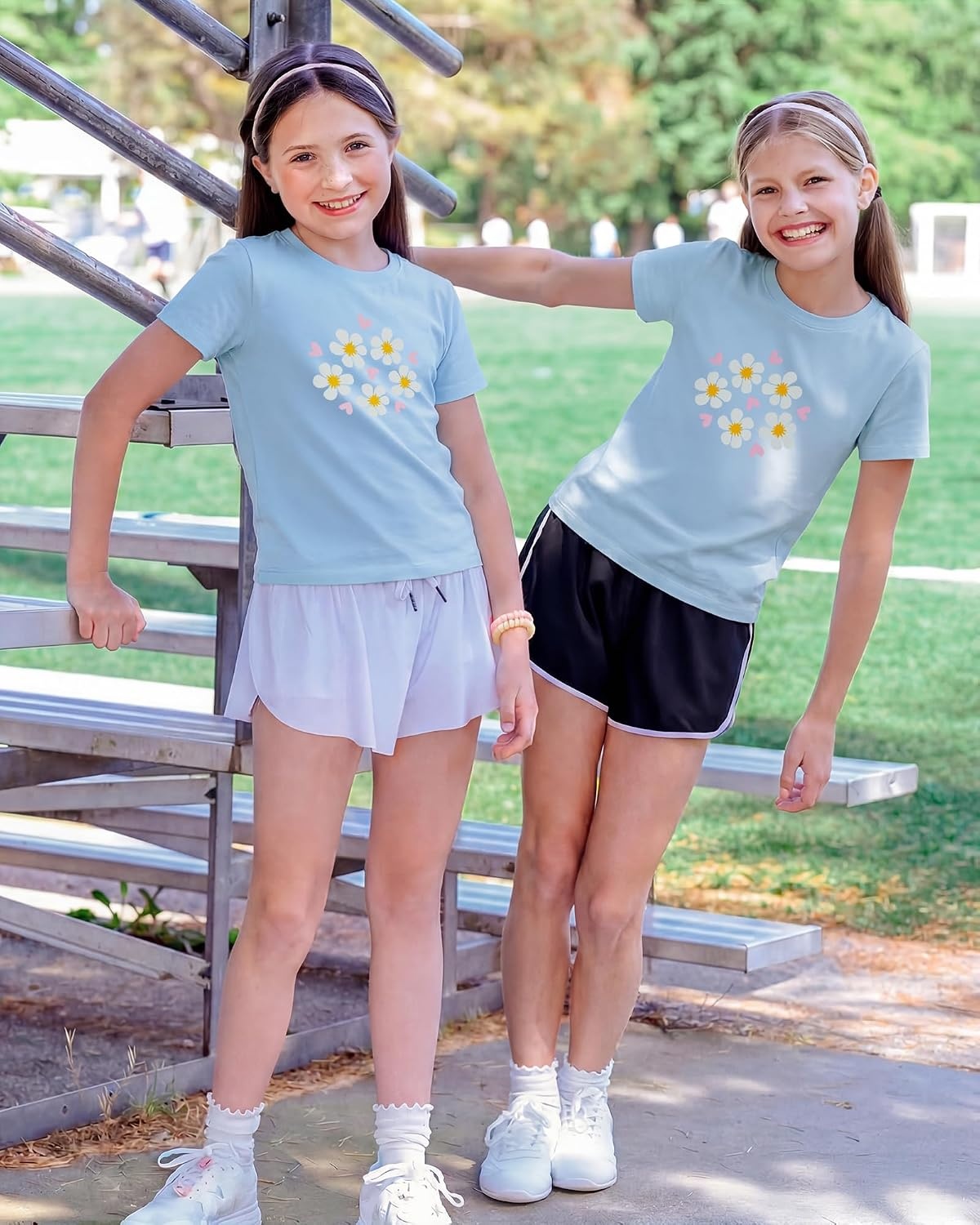 Stelle Girls Graphic T Shirt Cotton Crewneck Short Sleeve Casual Tee | Classic fit, Short sleeve, Soft cotton blend, Breathable, Stretch, Graphic print, School, Playdates, Vacation, Girls tshirt(White Bloom|blue)