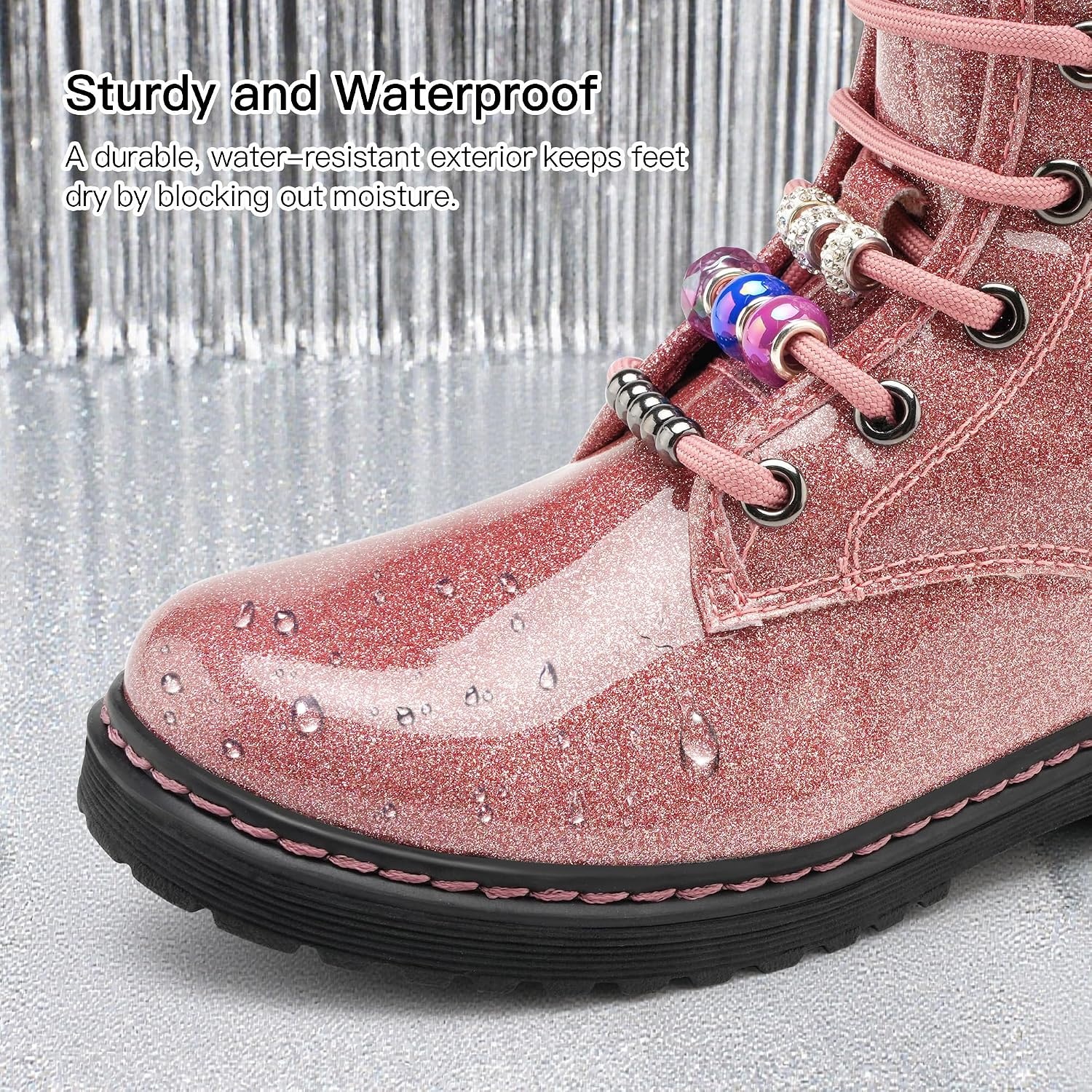 Stelle Kids Boots Toddler Girl Boots DIY Combat Ankle Boots Side Zipper(Pink Glitter)