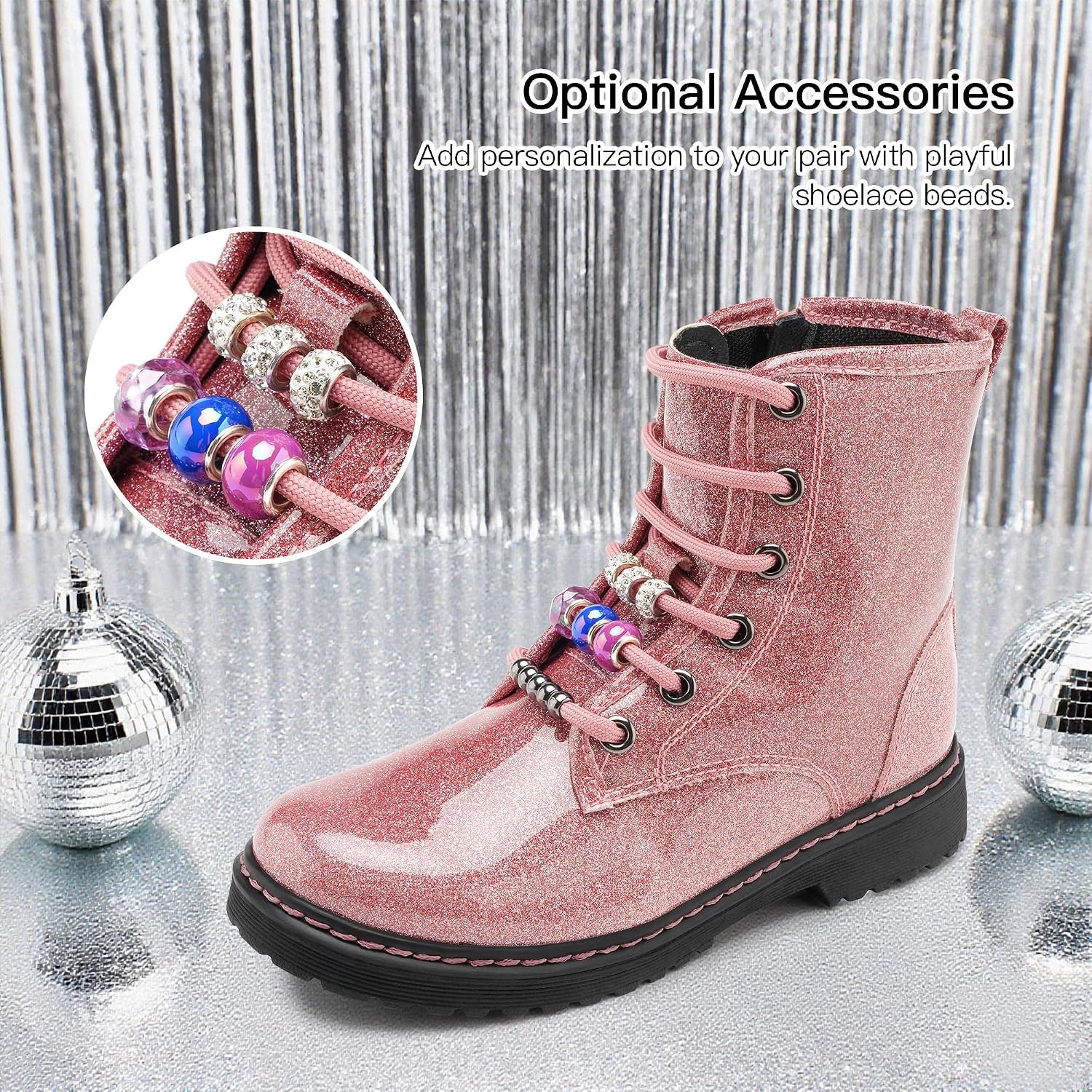Stelle Kids Boots Toddler Girl Boots DIY Combat Ankle Boots Side Zipper(Pink Glitter)