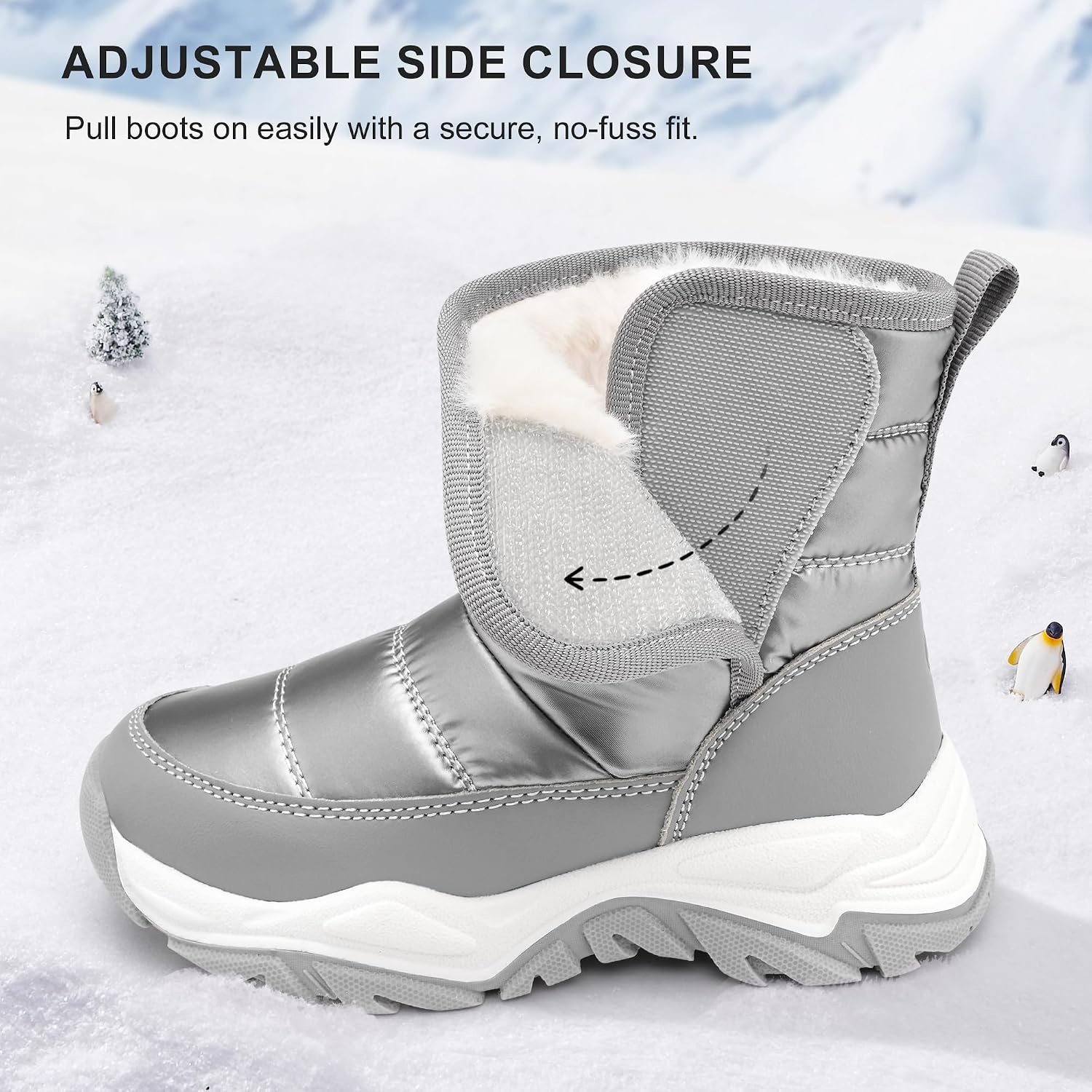 Stelle Toddler Snow Boots Girls Lightweight Warm Winter Shoes | Boys Outdoor Sport, Cold Weather, Water Repellent, Soft Faux Fur Lined, Non Slip, Mid Calf, Hook and Loop, Little & Big Kids(Grey)