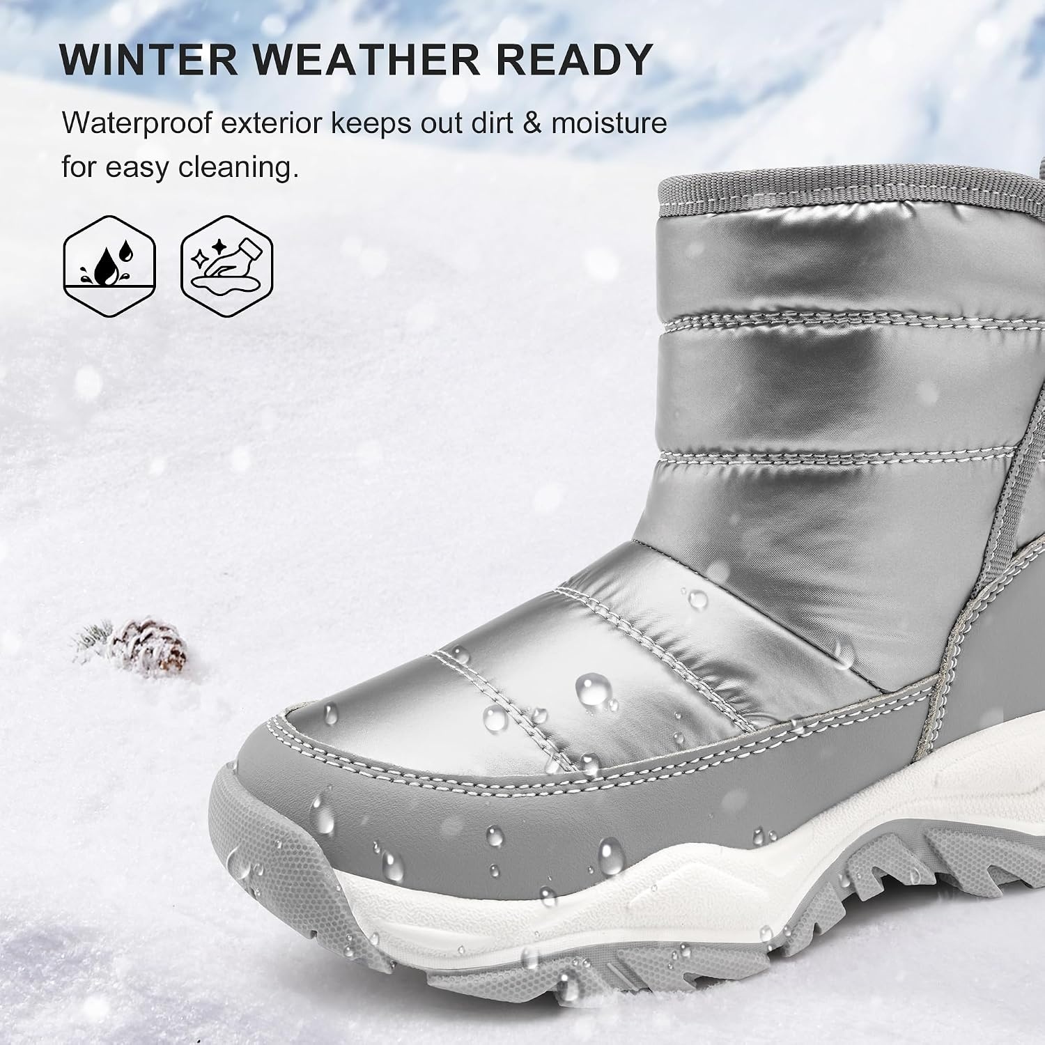 Stelle Toddler Snow Boots Girls Lightweight Warm Winter Shoes | Boys Outdoor Sport, Cold Weather, Water Repellent, Soft Faux Fur Lined, Non Slip, Mid Calf, Hook and Loop, Little & Big Kids(Grey)