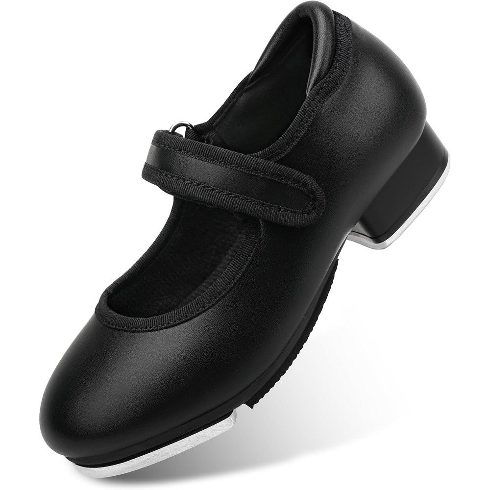 Stelle Tap Shoes for Girls Toddler Boys Dance Shoes | Easy-clean design, Rounded toe, Padded heel collar, Clear tap sound, Cushioned insole, Hook-and-loop strap(Black Pu)