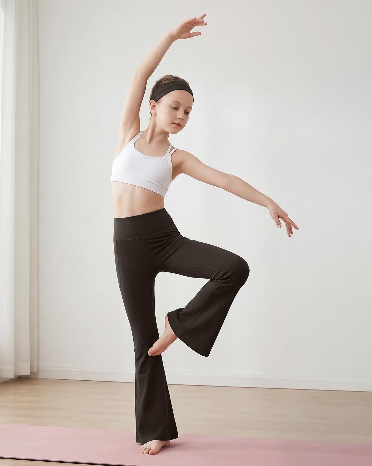 Stelle Girls Flare Leggings with Pockets High Waisted Yoga Dance Pants(Espresso)