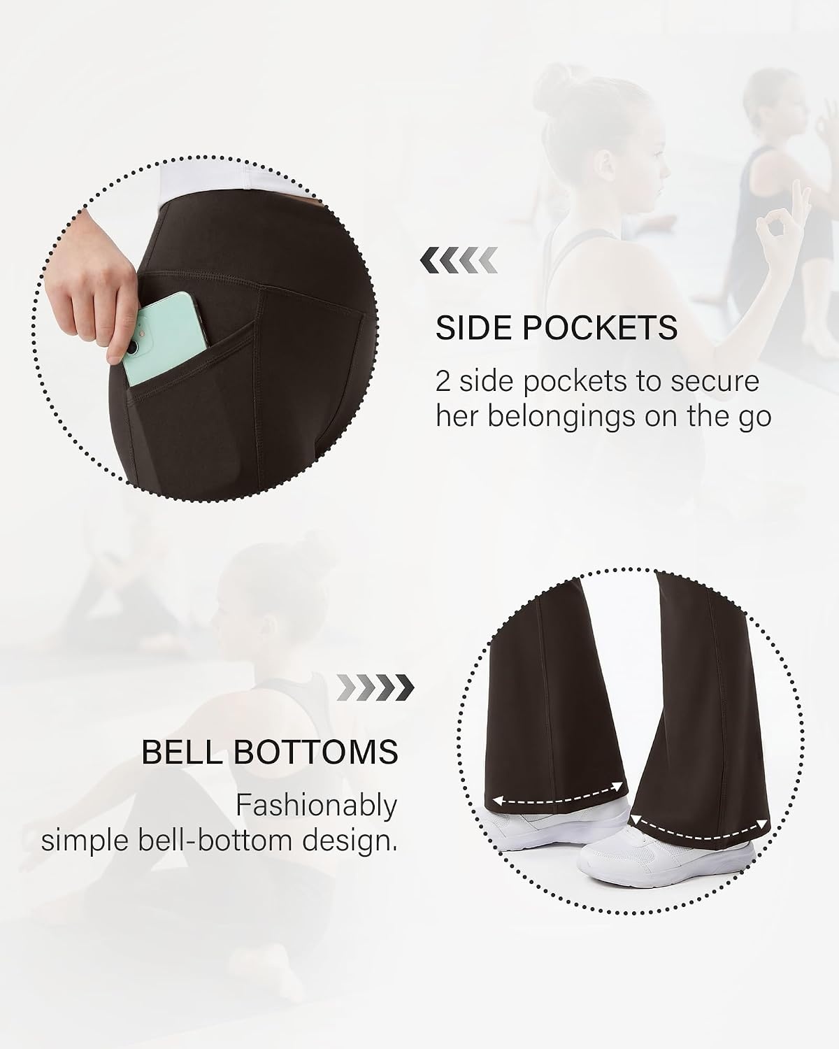Stelle Girls Flare Leggings with Pockets High Waisted Yoga Dance Pants(Espresso)