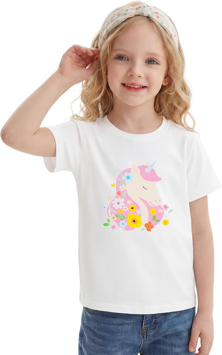 Stelle Girls Graphic T Shirt Cotton Crewneck Short Sleeve Casual Tee | Classic fit, Short sleeve, Soft cotton blend, Breathable, Stretch, Graphic print, School, Playdates, Vacation, Girls tshirt(Pink Unicorn|white)