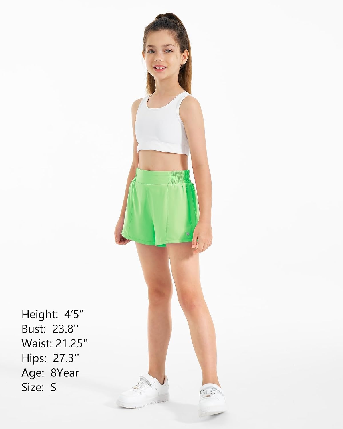 Stelle Girls Athletic Shorts with Built-in Liner Zipper Pockets High Elastic Waist Running Shorts for Teen Youth Girls(Neon Green)