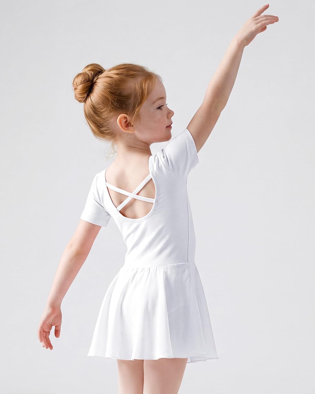 Stelle Girls Criss-Cross Back Leotards Skirt with Tights for Ballet/Dance(White)